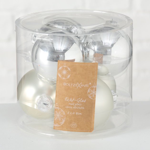 Weihnachtskugeln Ø 8 cm, 6 tlg, silber 