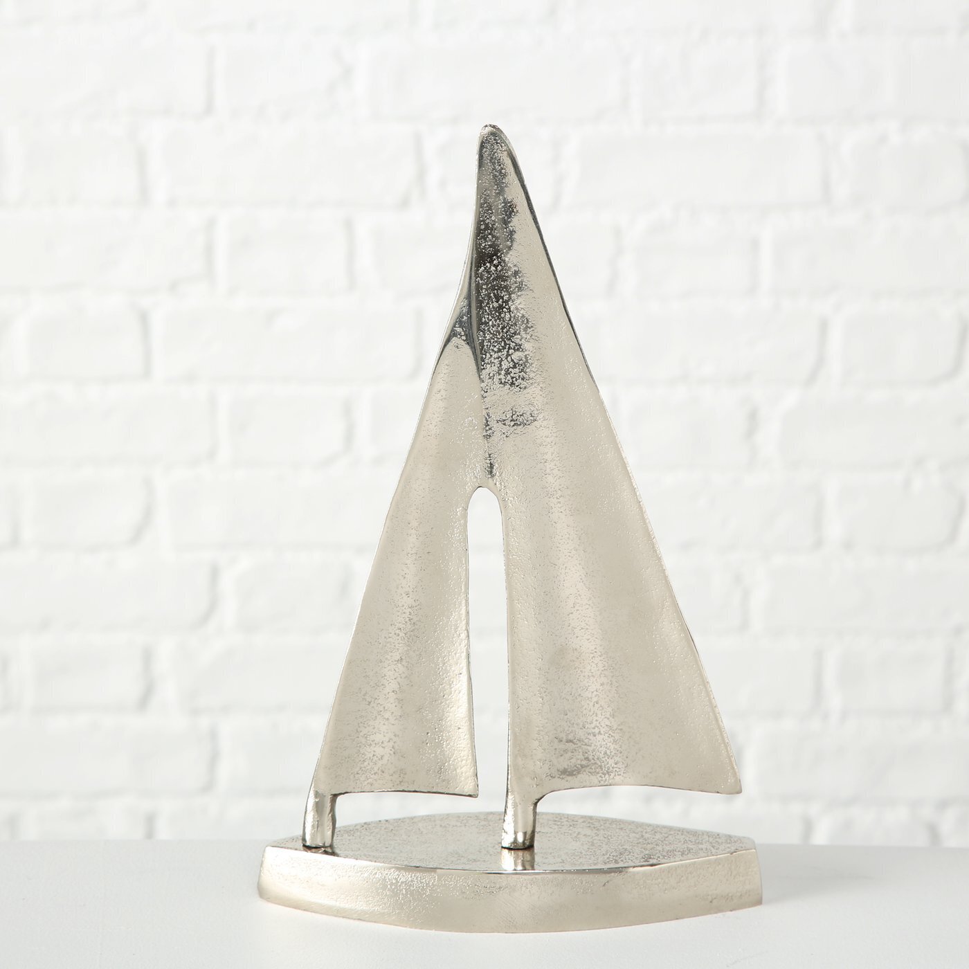 Dekoaufsteller Segler aus Aluminium, silber 