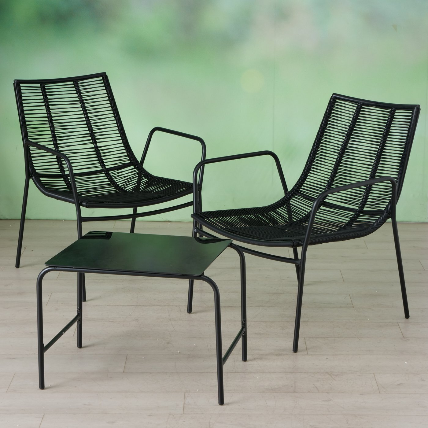 Gartenmöbel Set Kendo Rattan 3 teilig, schwarz 
