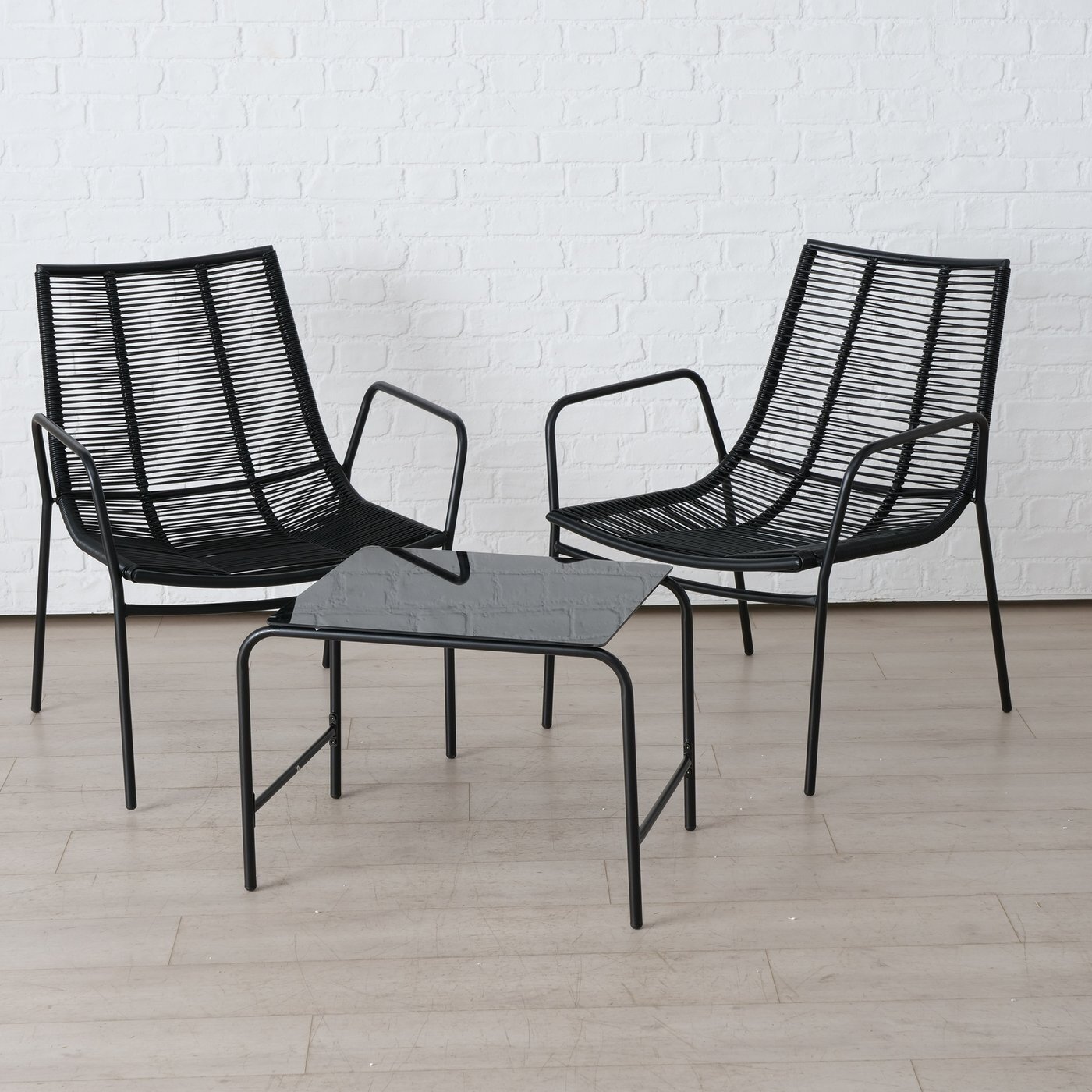 Gartenmöbel Set Kendo Rattan 3 teilig, schwarz 