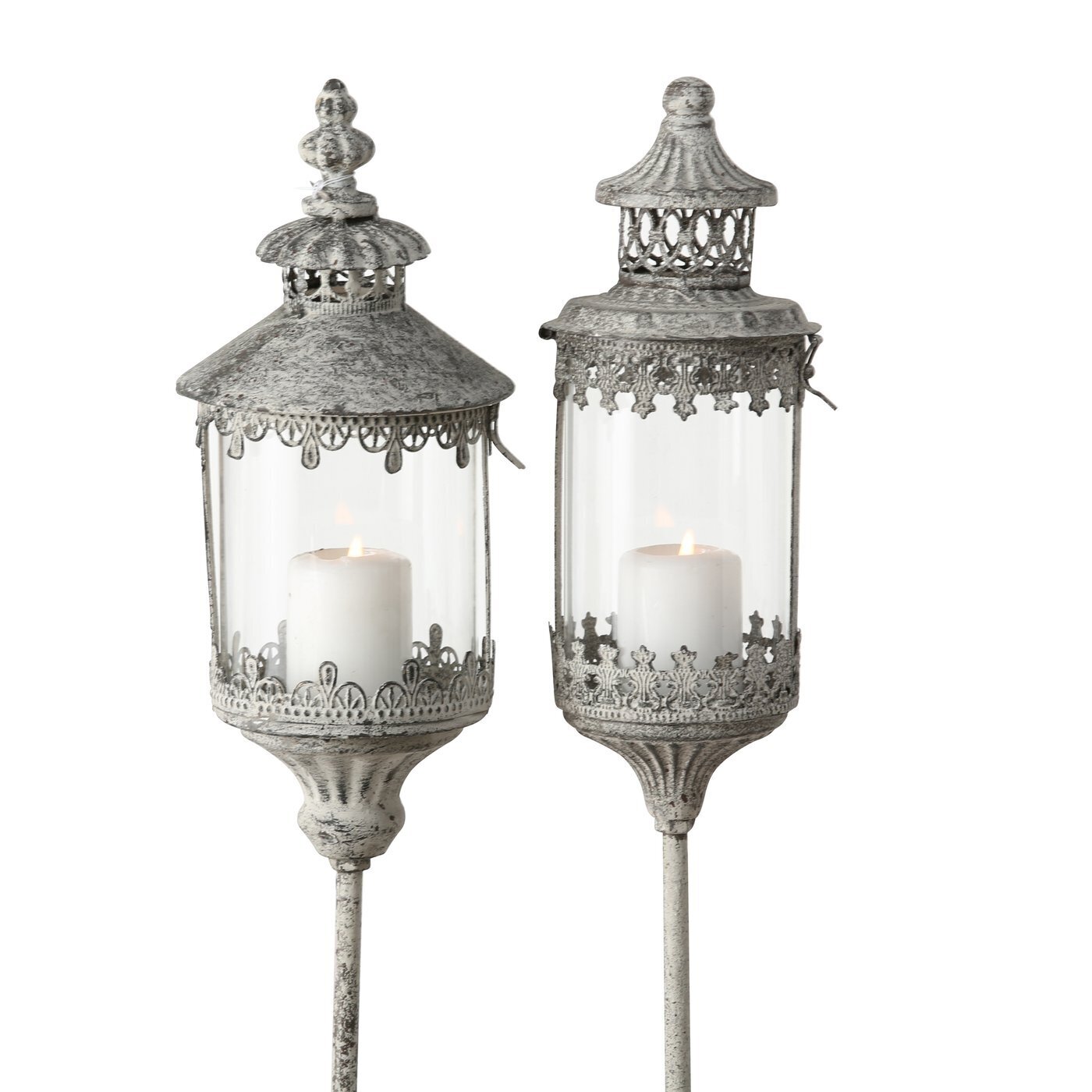 Gartenstab-Laterne Saba 2er, grau 