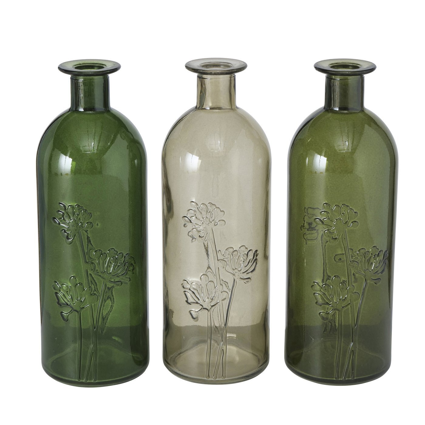 Glas Vase Lesina, 3er, dunkelgrün 