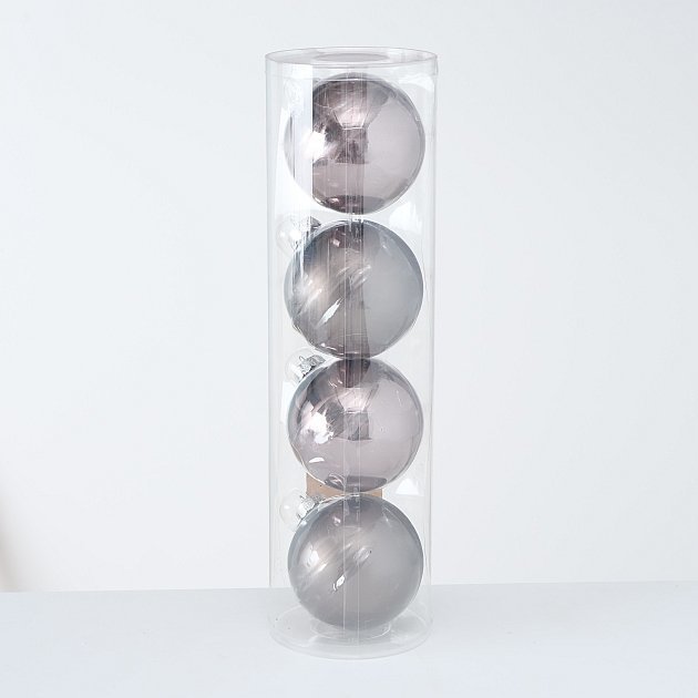 Große Weihnachtskugeln Ø 10 cm, 4 tlg, grau