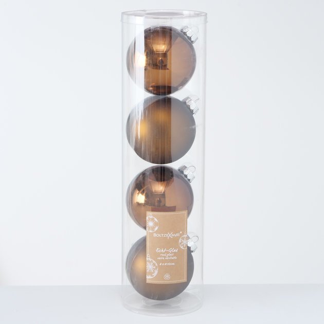 Große Weihnachtskugeln Ø 10 cm, 4 tlg, dunkelbraun