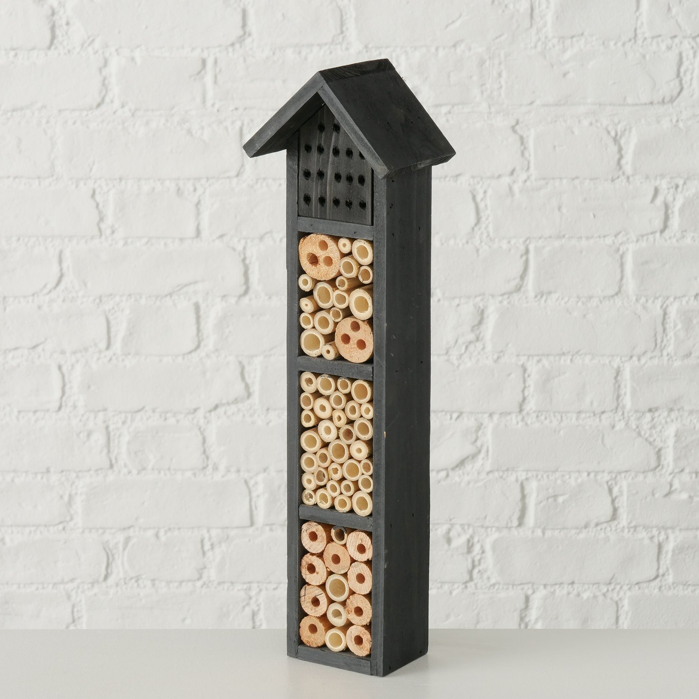 Insektenhotel Bieny, schwarz, natur 12 x 9 x 44 cm