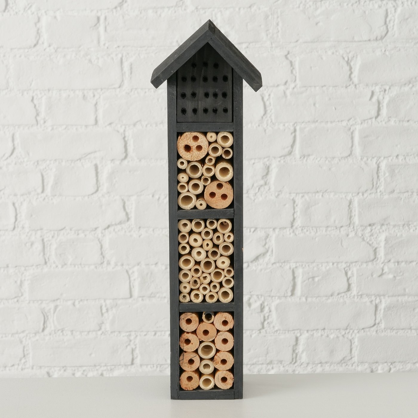 Insektenhotel Bieny, schwarz, natur 12 x 9 x 44 cm