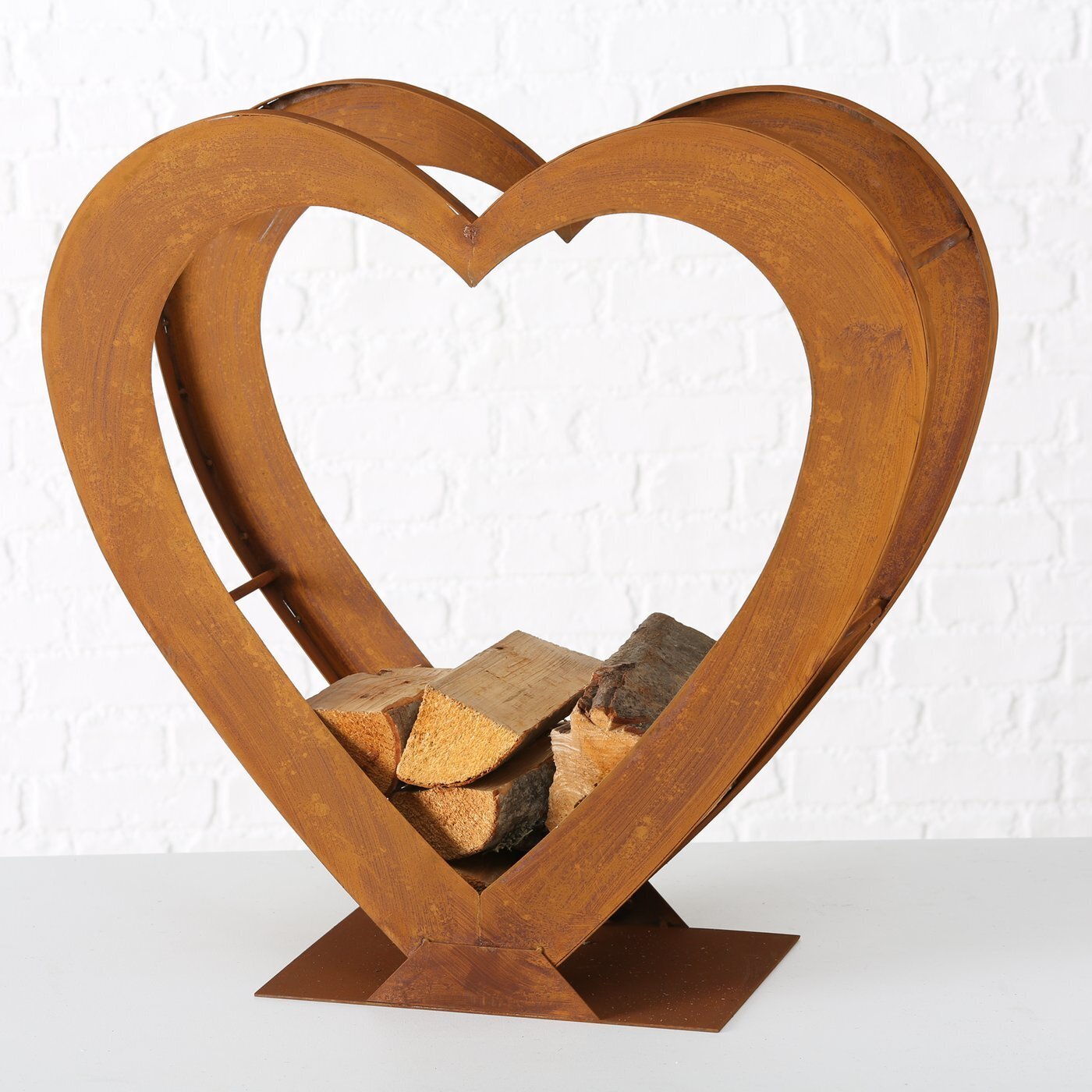 Kaminholzregal Tobias in Herzform, Edelrost, braun