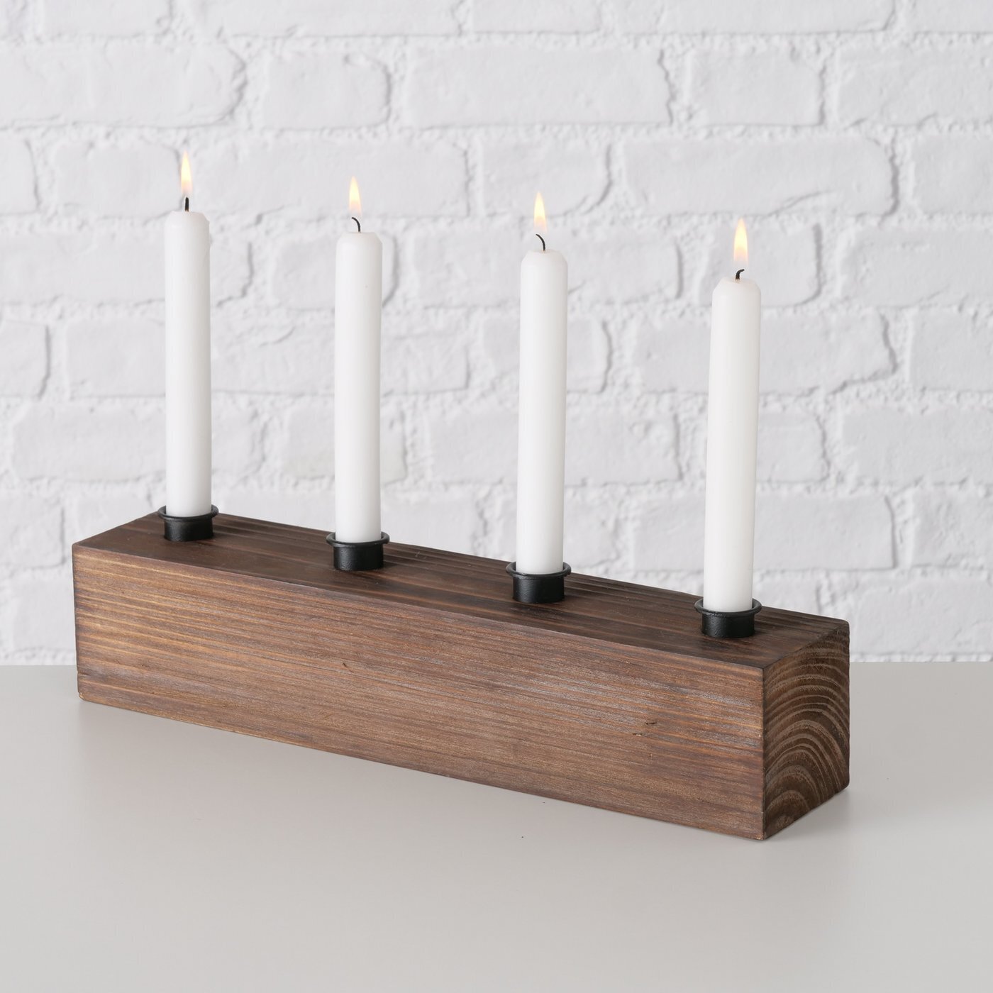 Kerzenleuchter Rustik länglich, braun 38 x 8 x 9,5 cm