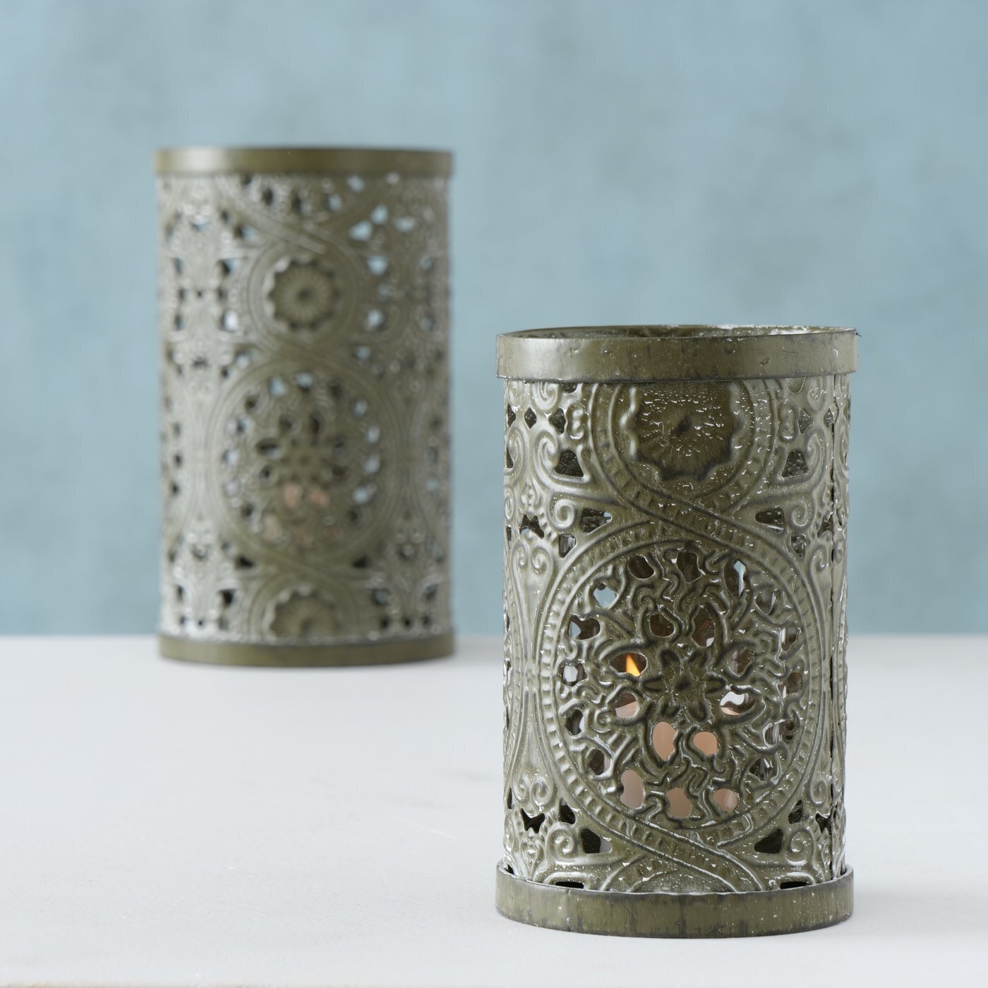Kleine Windlichter Greta 2er Set, grau