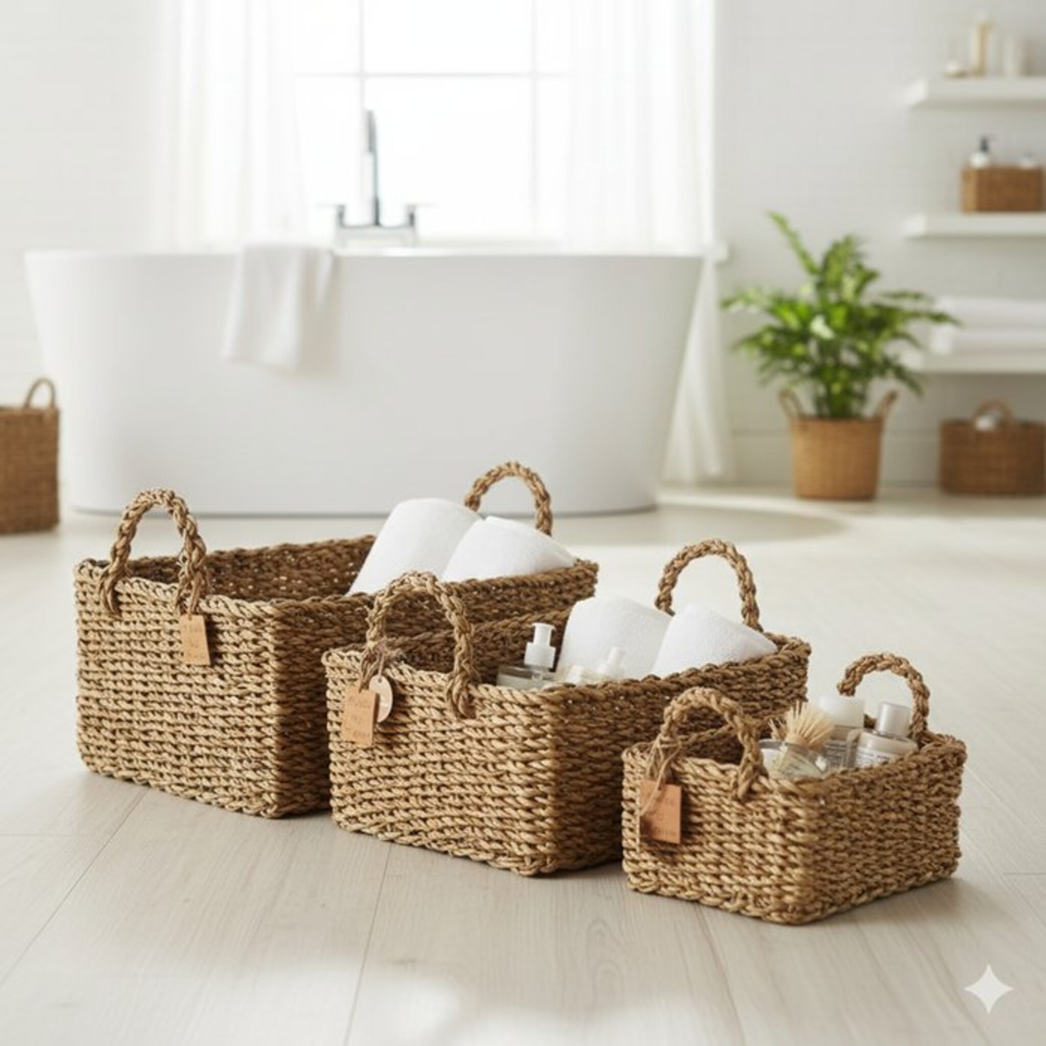 3-teiliges kleines Korbset aus Seegras Sophy, natur 