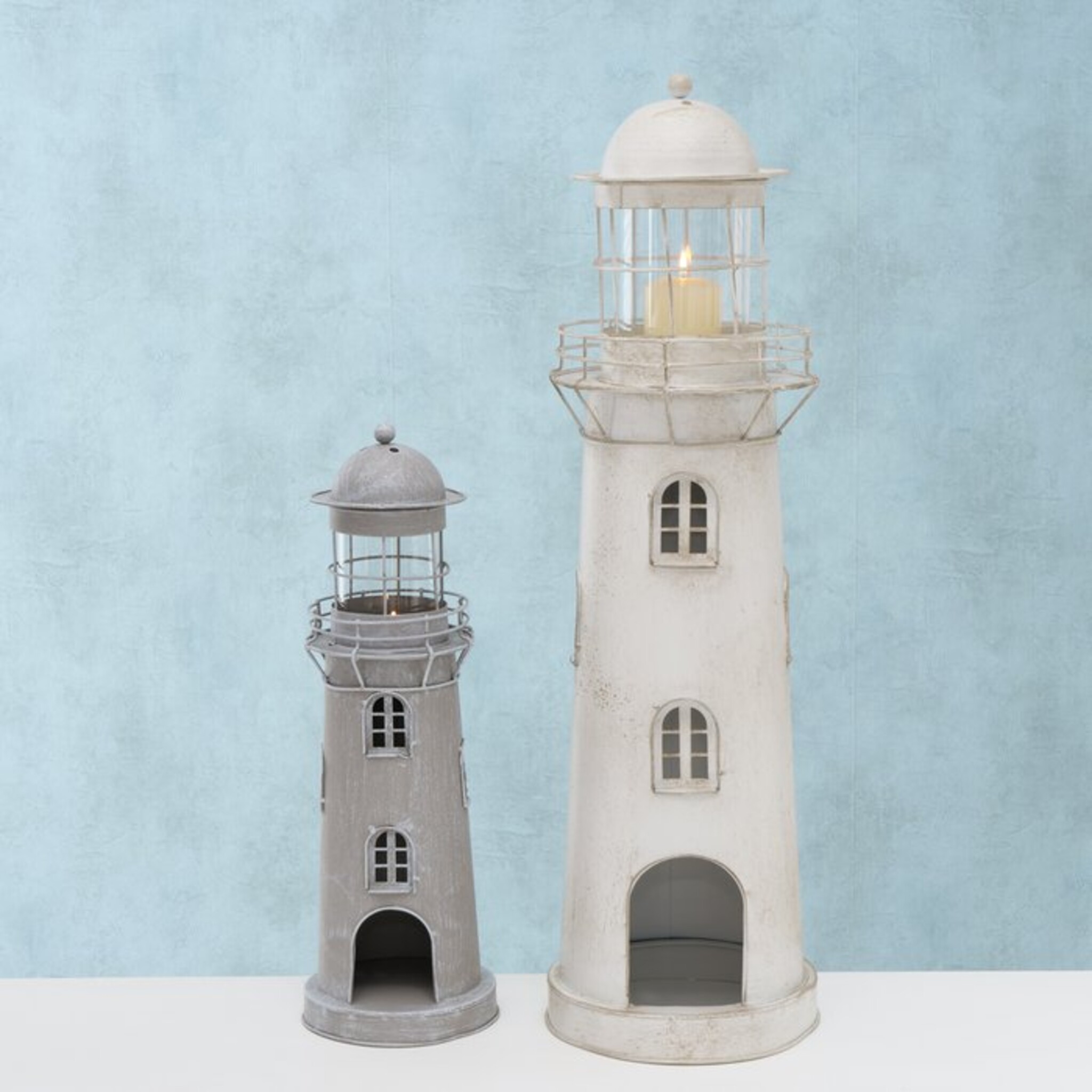 Laterne Leuchtturm, 2er Set, grau 