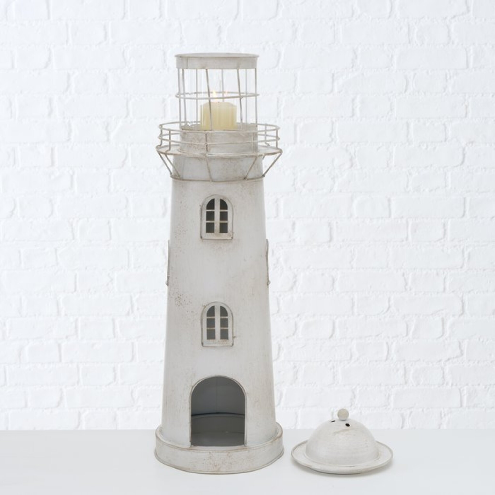 Laterne Leuchtturm, 2er Set, grau 