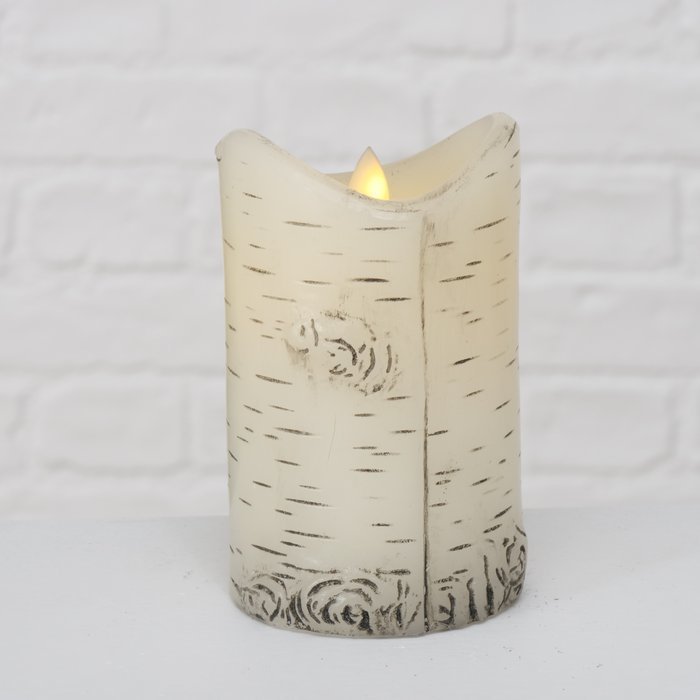 LED Kerze Birke, natur Ø 8 cm, H 12 cm