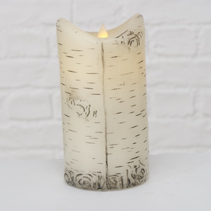 LED Kerze Birke, natur Ø 8 cm, H 15 cm