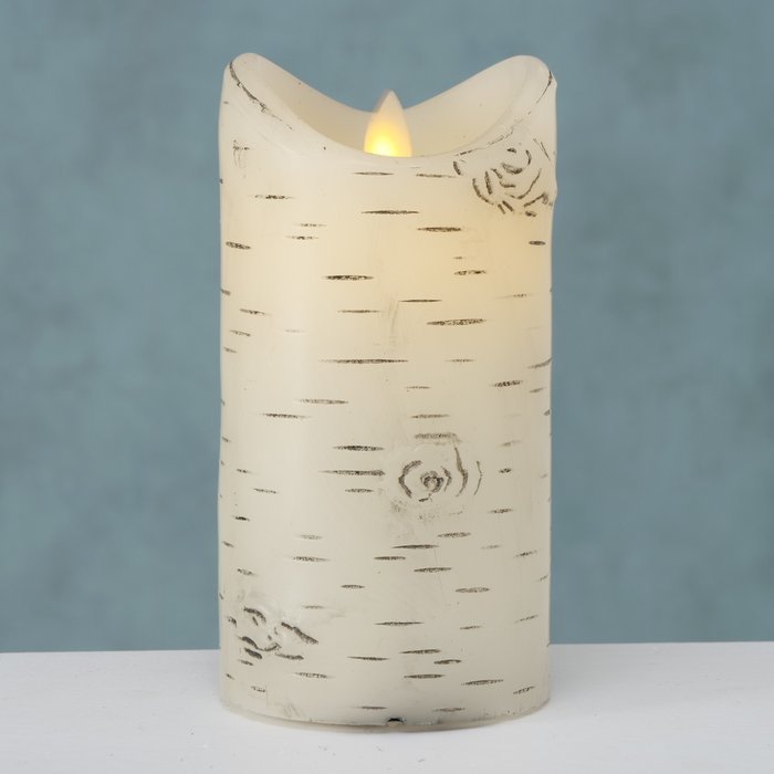 LED Kerze Birke, natur Ø 8 cm, H 15 cm