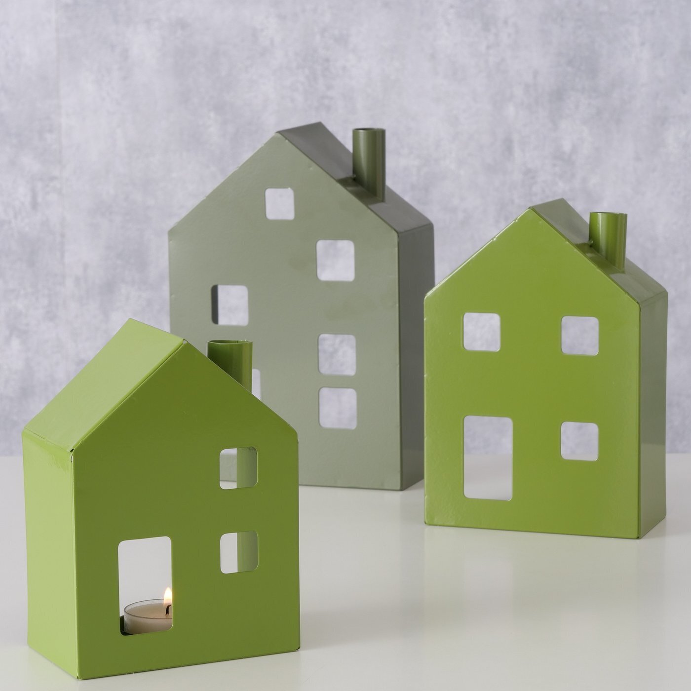 Lichthaus Windlicht Set 3-tlg für Teelicht Lavik, grün 