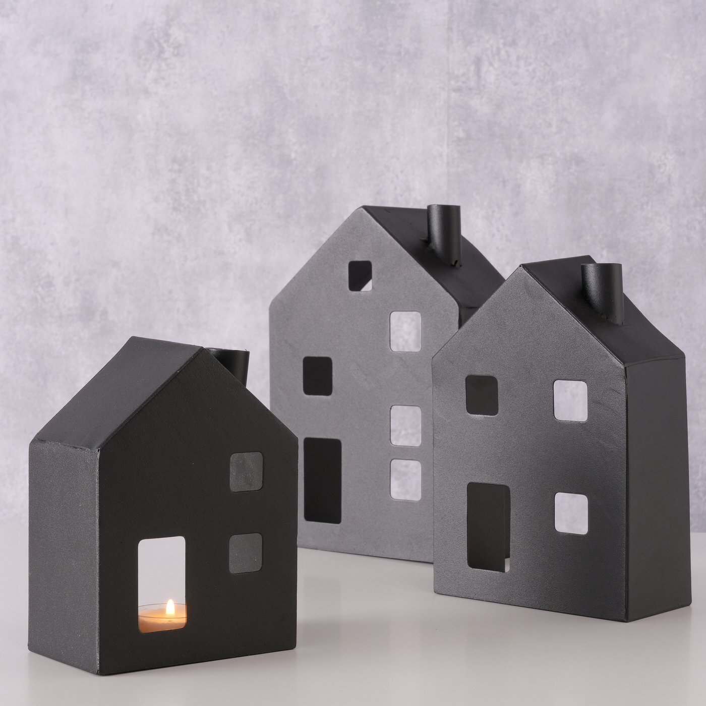 Lichthaus Windlicht Set 3-tlg für Teelicht Lavik, schwarz 