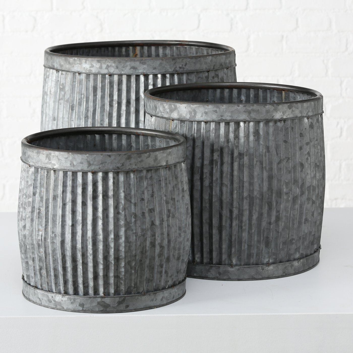 Metall Pflanztöpfe Dalia 3er, grau 30-40 cm, Ø 30-45 cm