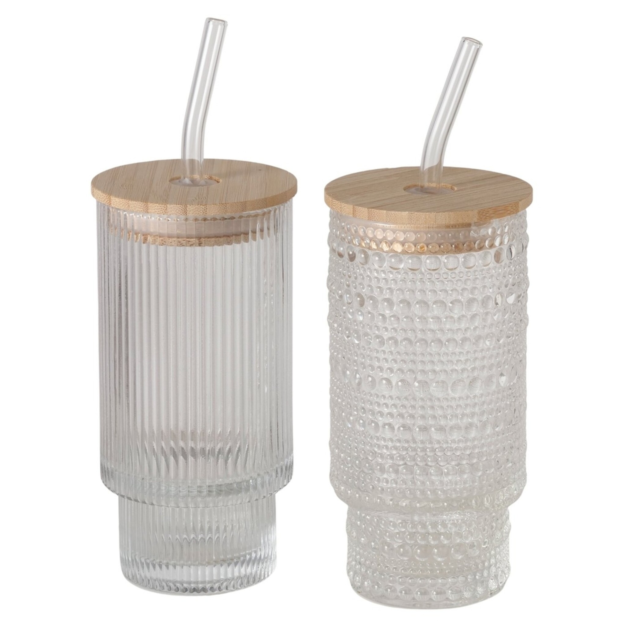 Partybecher Balona, Trinkgläser mit Strohhalm 2er Set, klar 