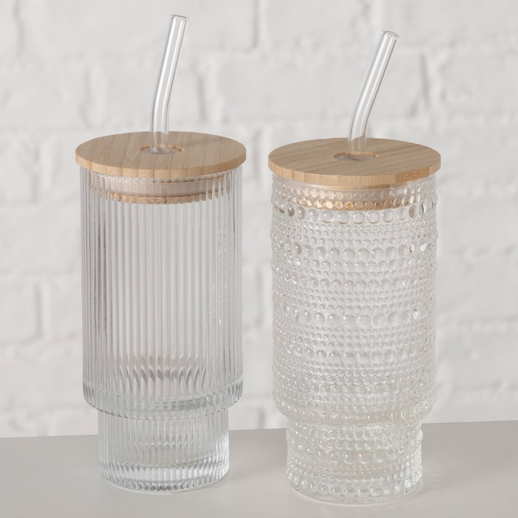 Partybecher Balona, Trinkgläser mit Strohhalm 2er Set, klar 