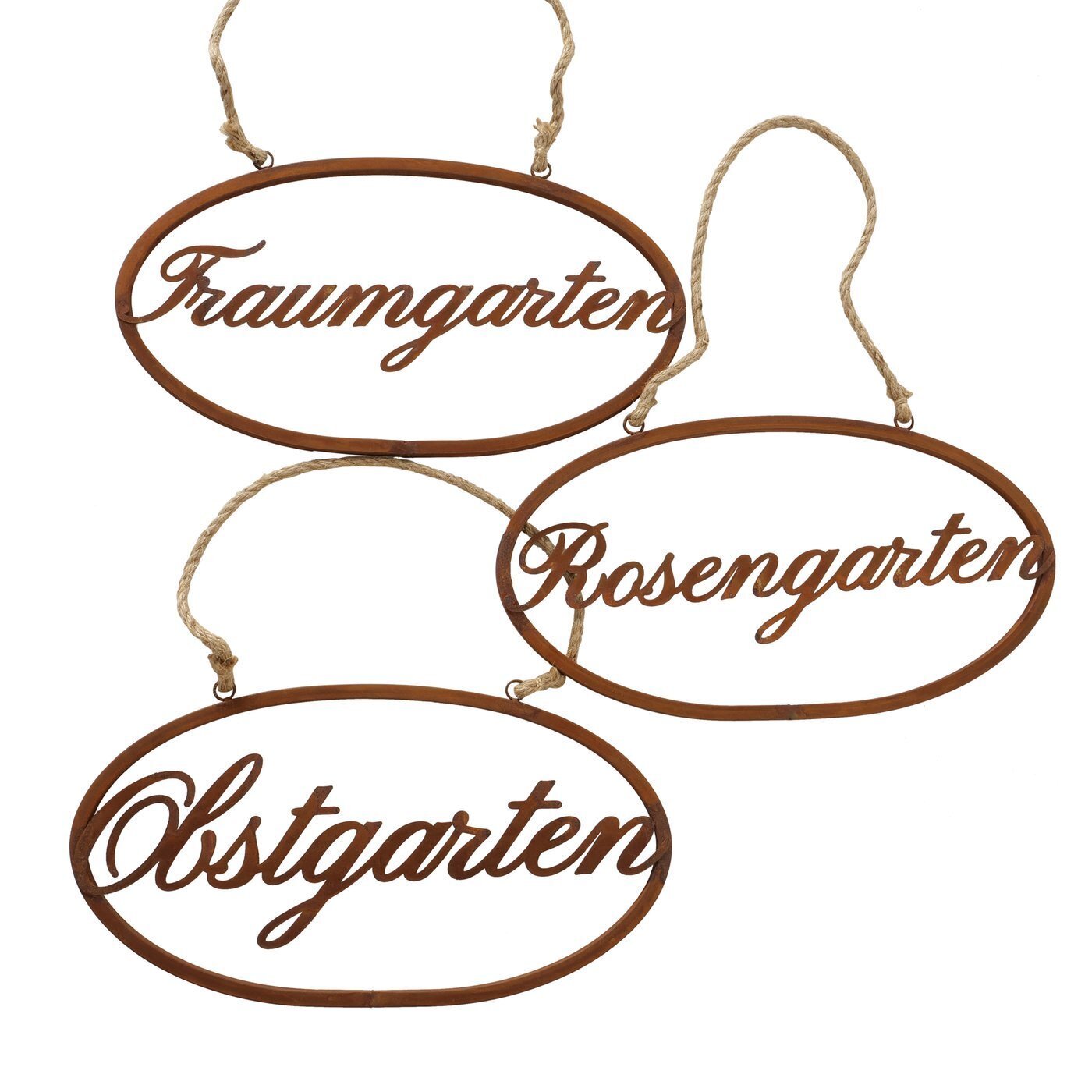 3er Set Schild Traumgarten, rostbraun 