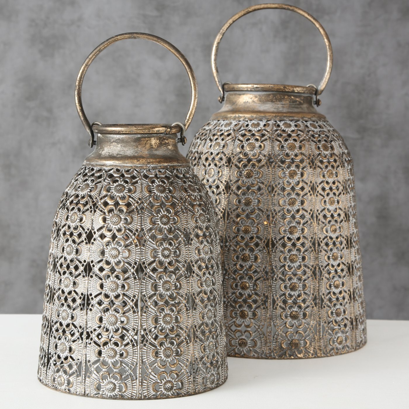 Shabby Windlicht Lento, 2er, grau 