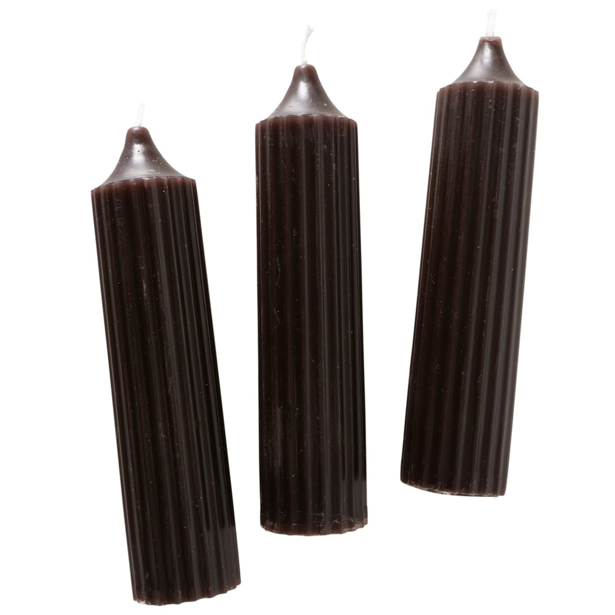 Dicke Stabkerzen Riffly Ø 3,5 cm, 3er Set, schwarz 