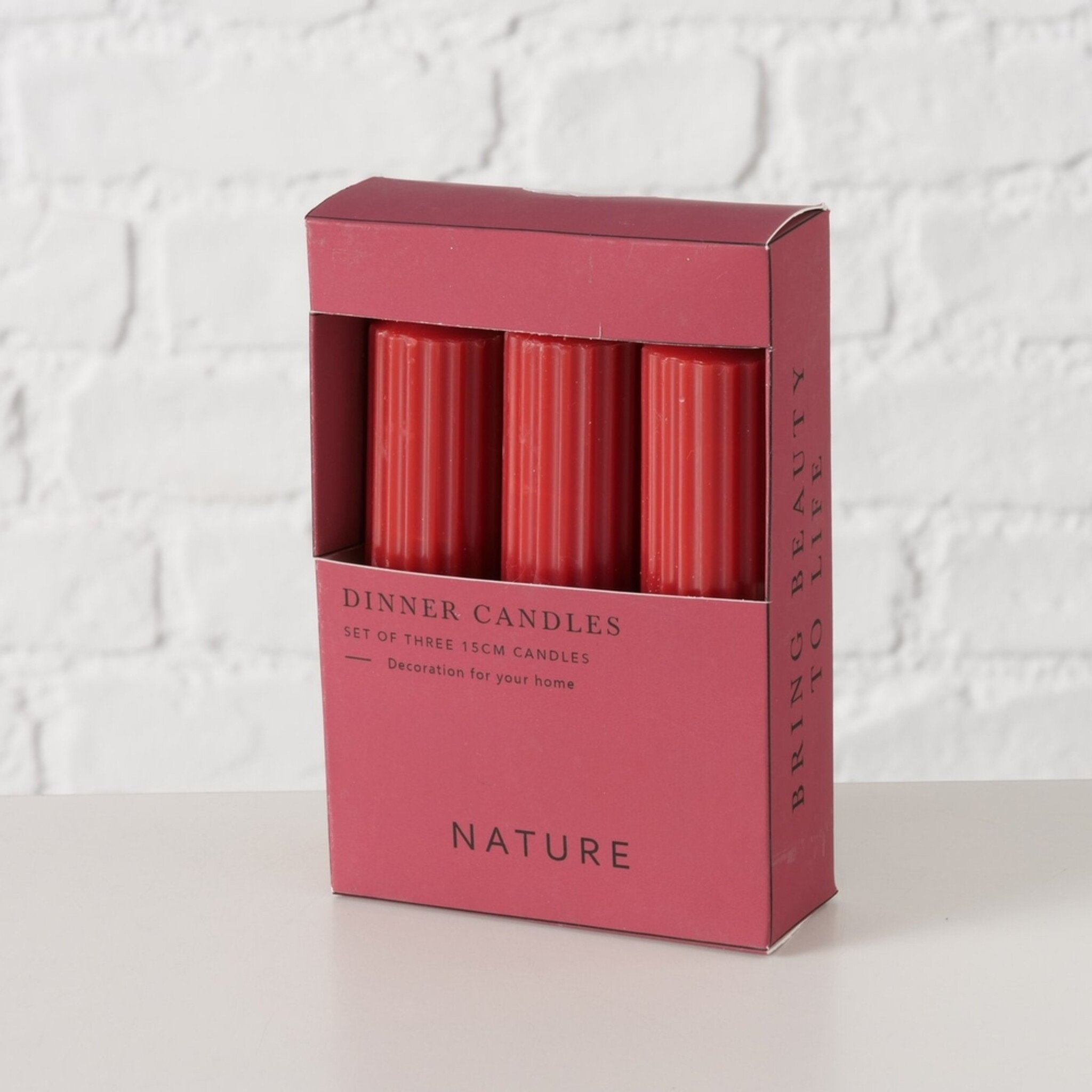 Dicke Stabkerzen Riffly Ø 3,5 cm, 3er Set, dunkelrot 