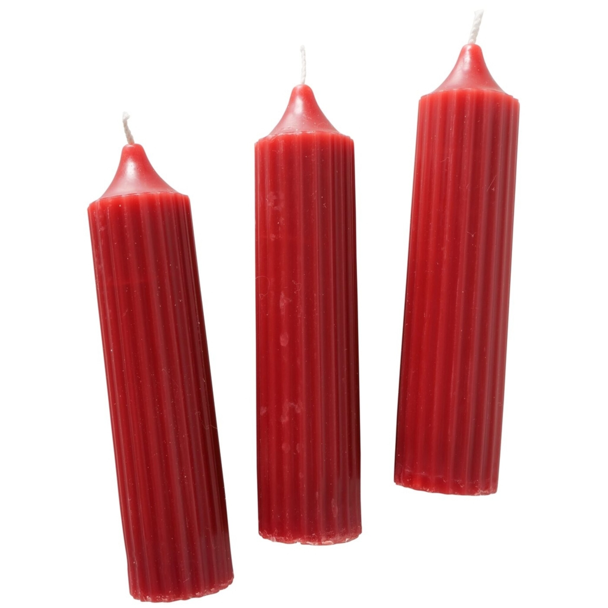 Dicke Stabkerzen Riffly Ø 3,5 cm, 3er Set, dunkelrot 