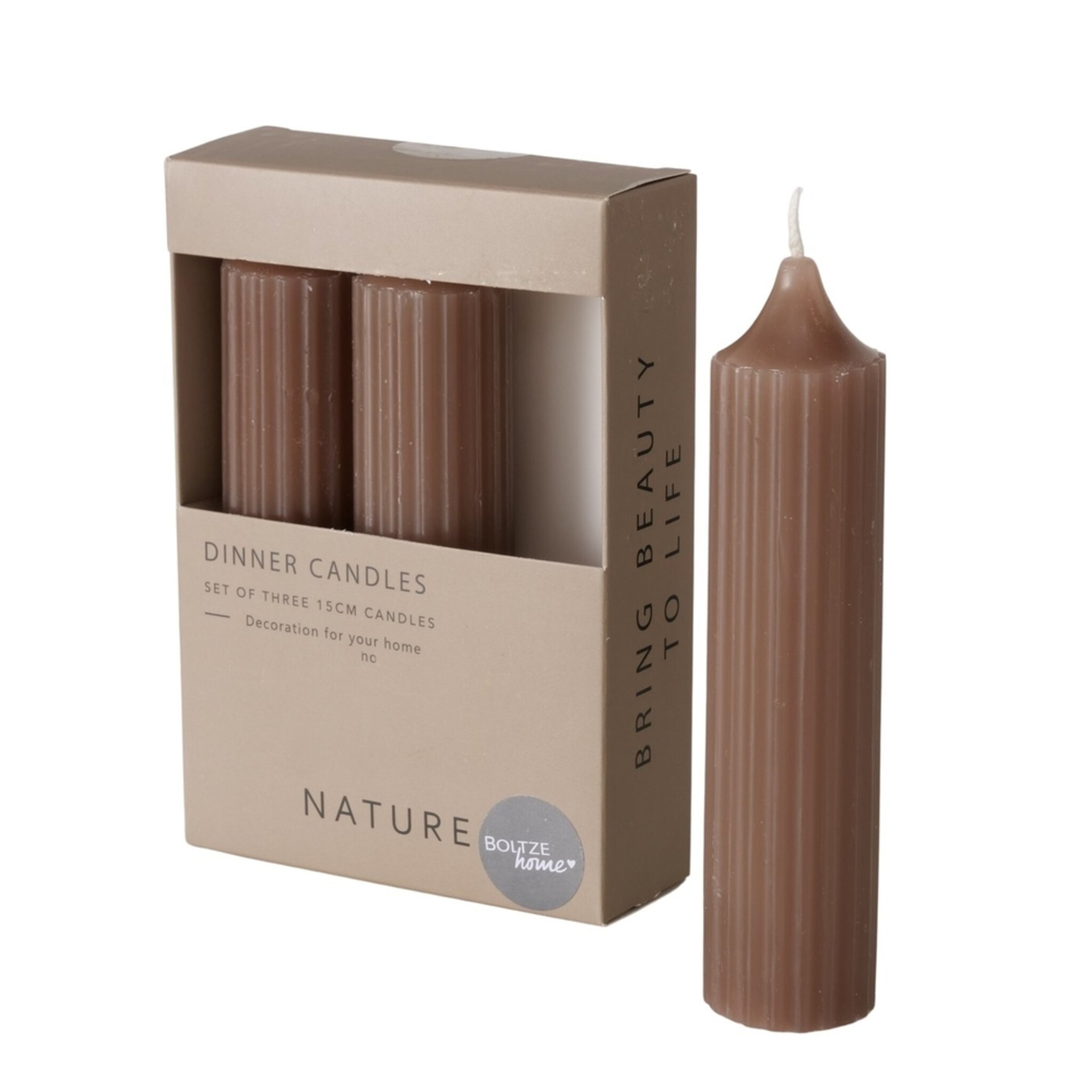 Dicke Stabkerzen Riffly Ø 3,5 cm, 3er Set, taupe 