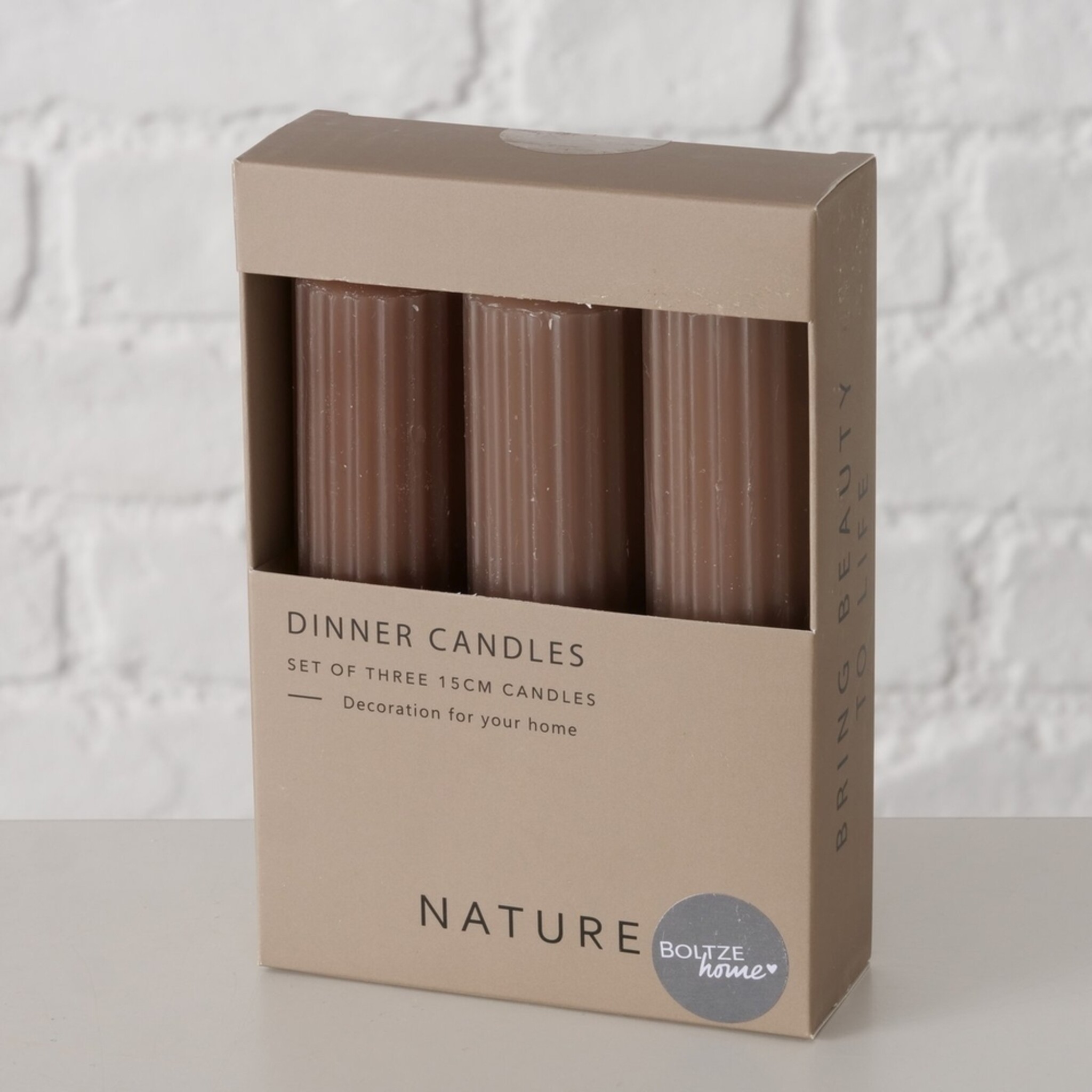 Dicke Stabkerzen Riffly Ø 3,5 cm, 3er Set, taupe 