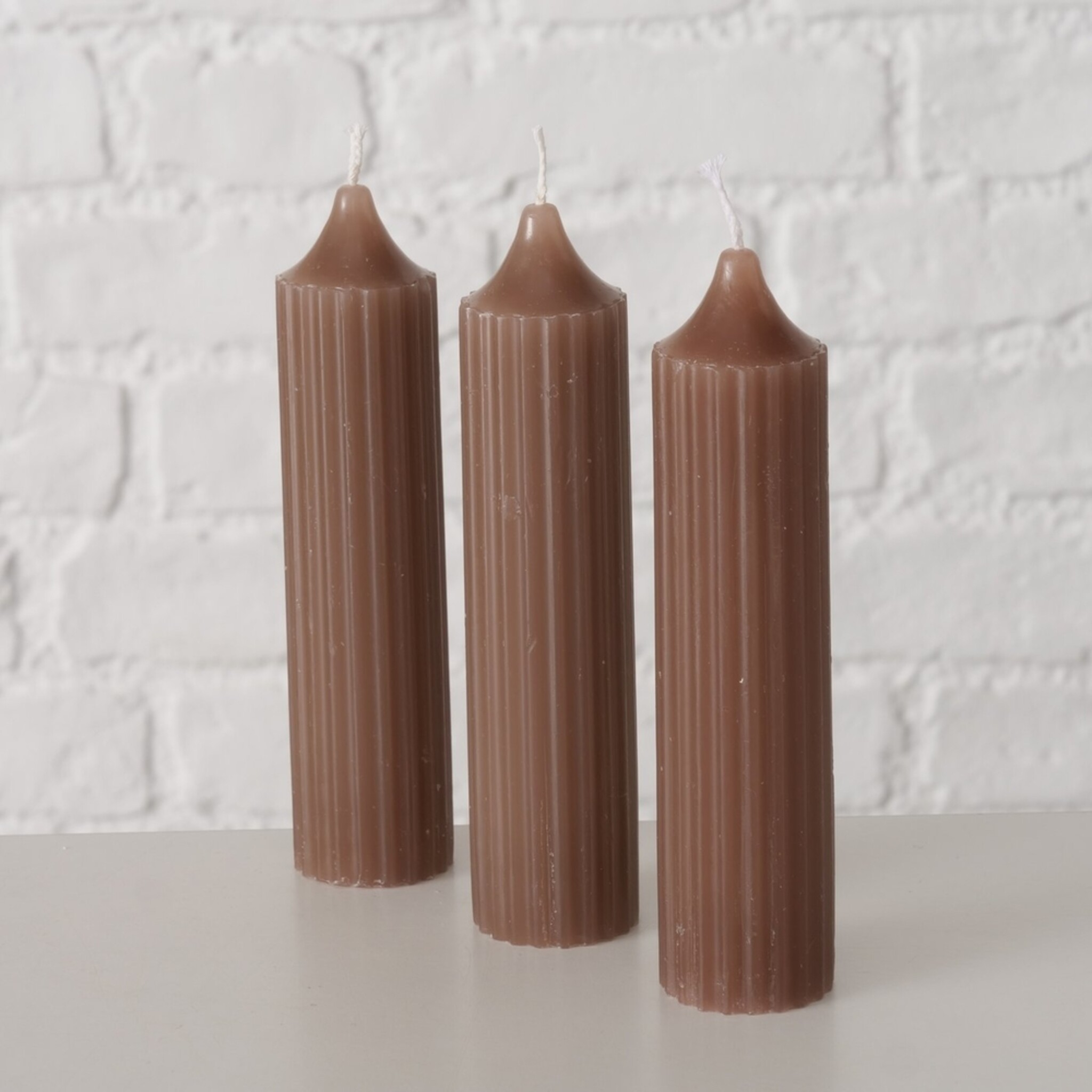 Dicke Stabkerzen Riffly Ø 3,5 cm, 3er Set, taupe 