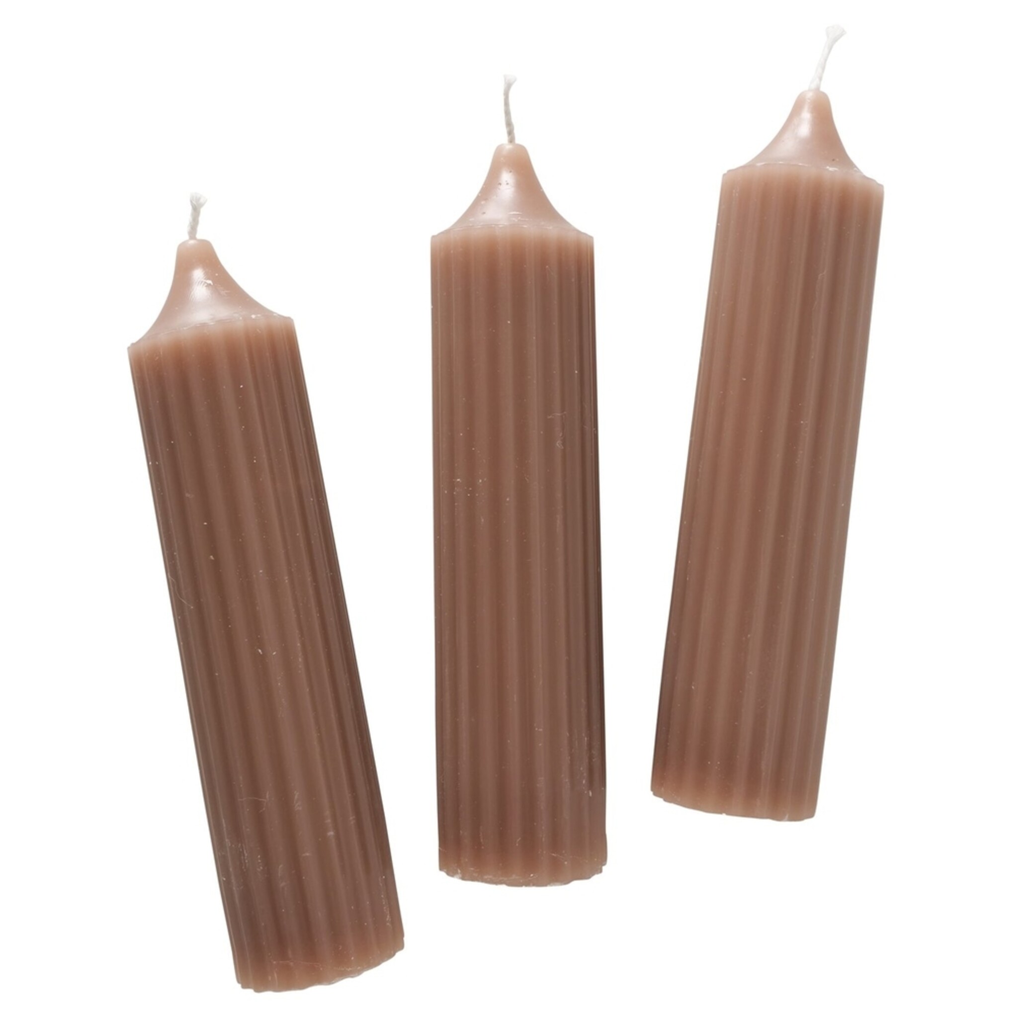 Dicke Stabkerzen Riffly Ø 3,5 cm, 3er Set, taupe 