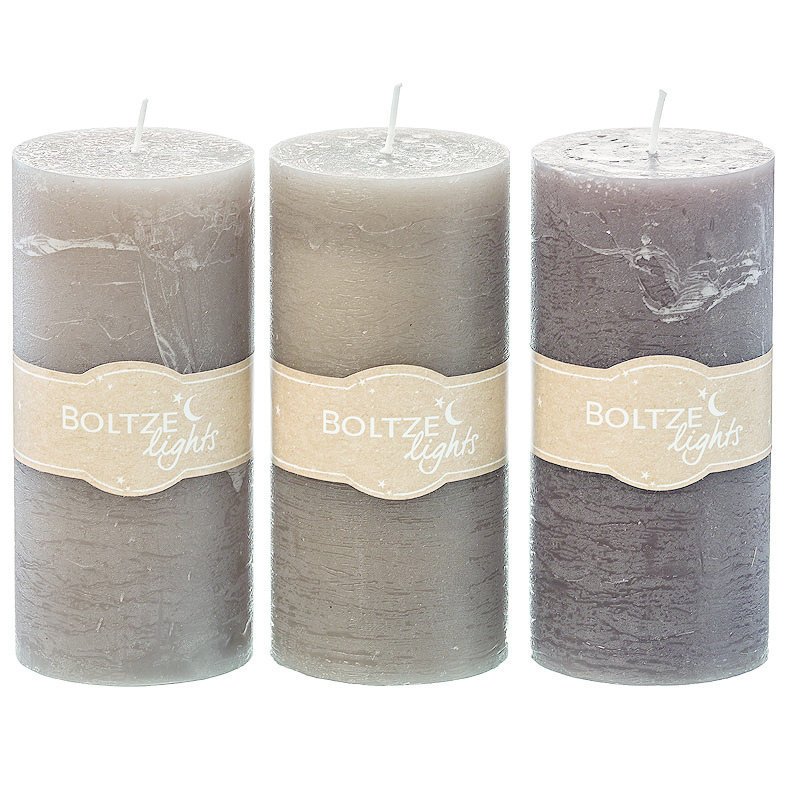 Stumpenkerze 3er, grau 20 cm, Ø 9 cm