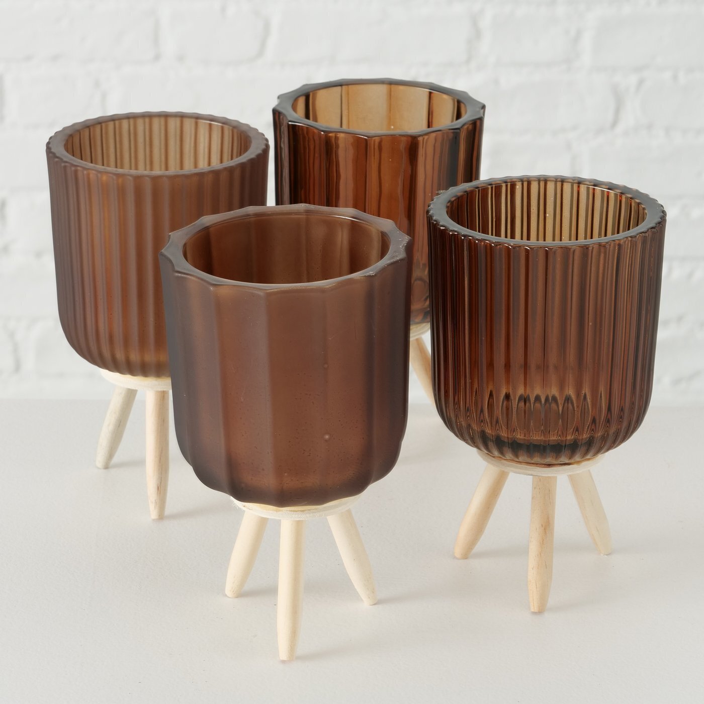 Teelichthalter Danteo auf Füßen, braun 