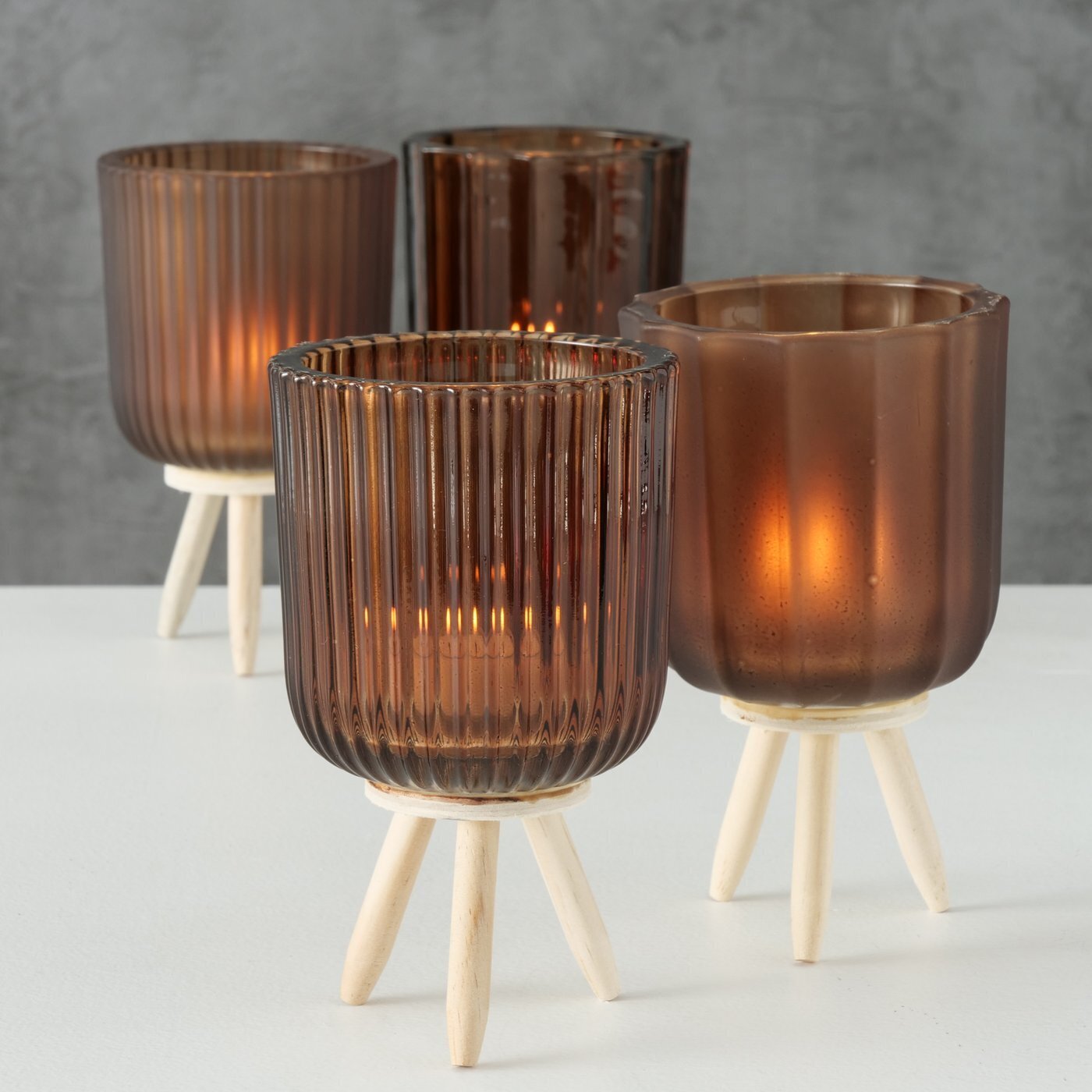 Teelichthalter Danteo auf Füßen, braun 