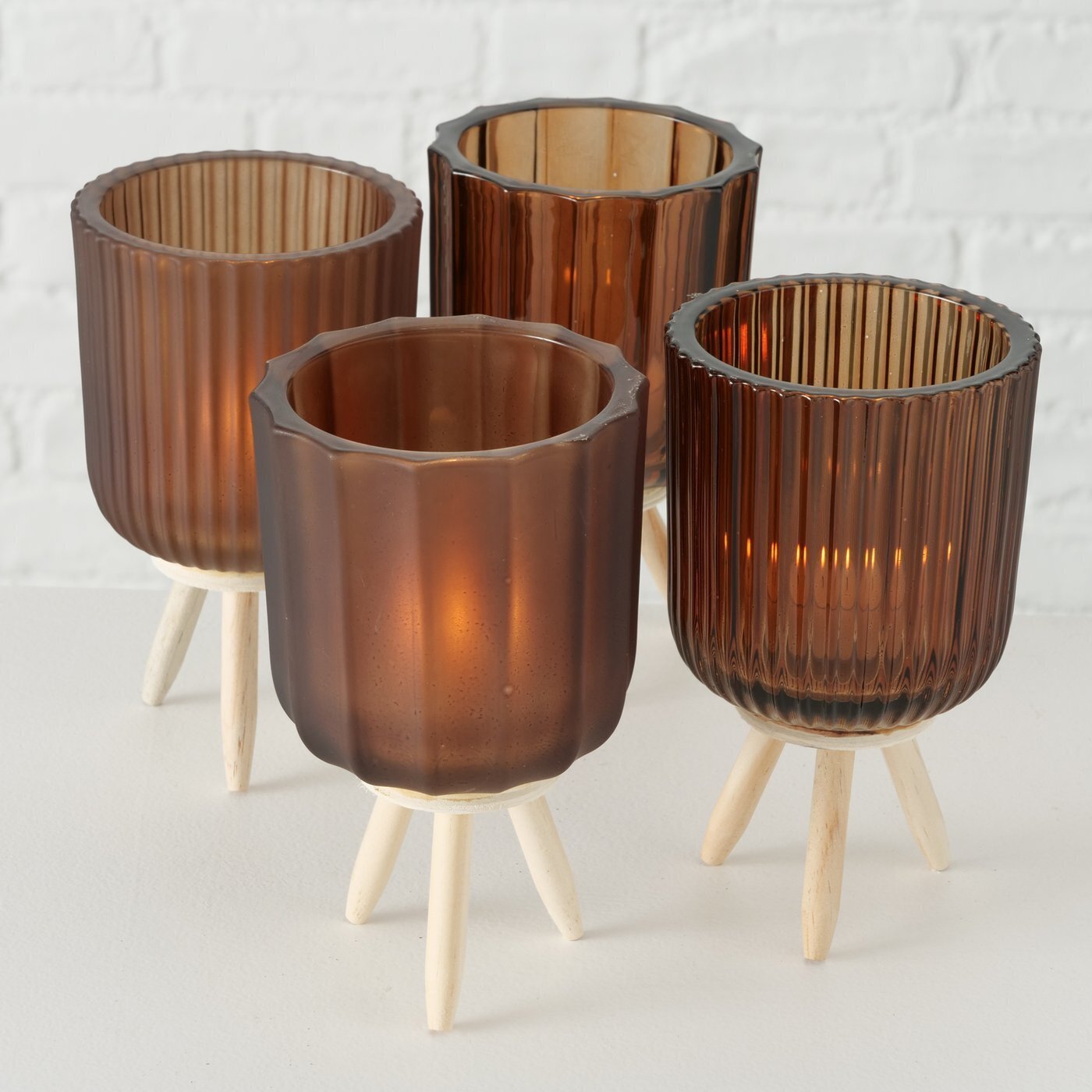 Teelichthalter Danteo auf Füßen, braun 