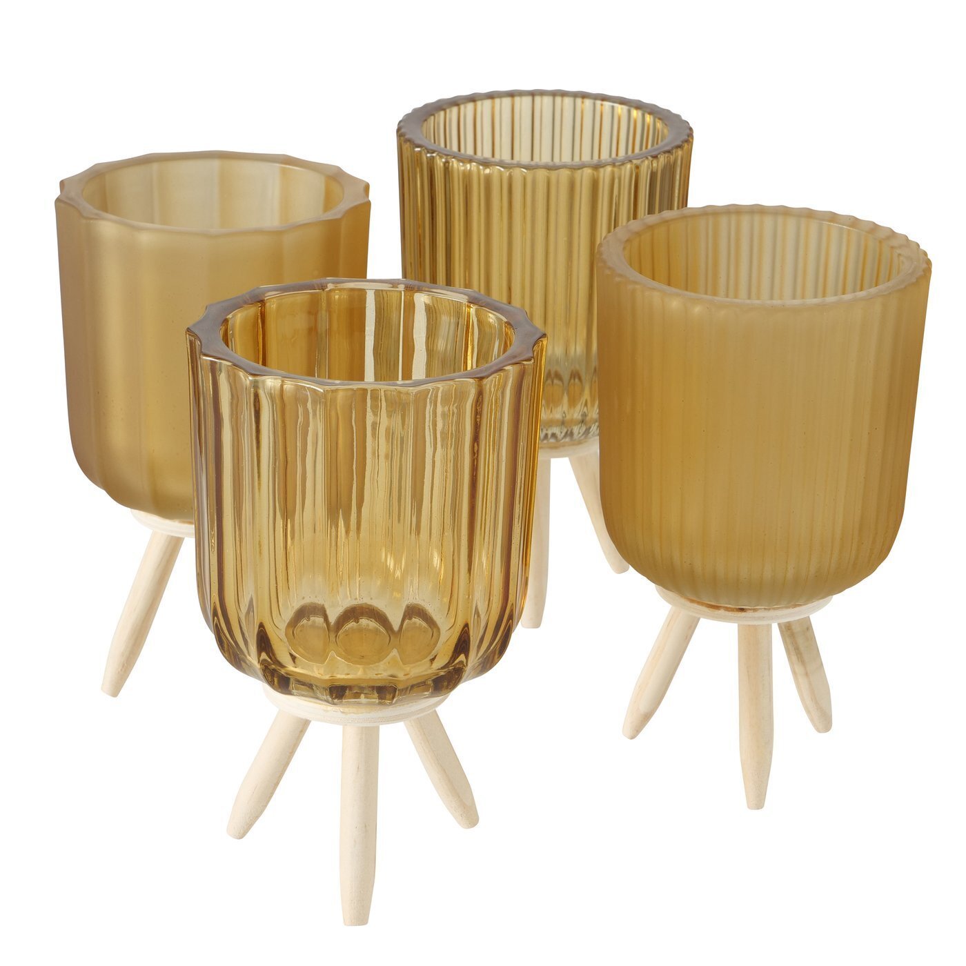 Teelichthalter Danteo auf Füßen, gelb 