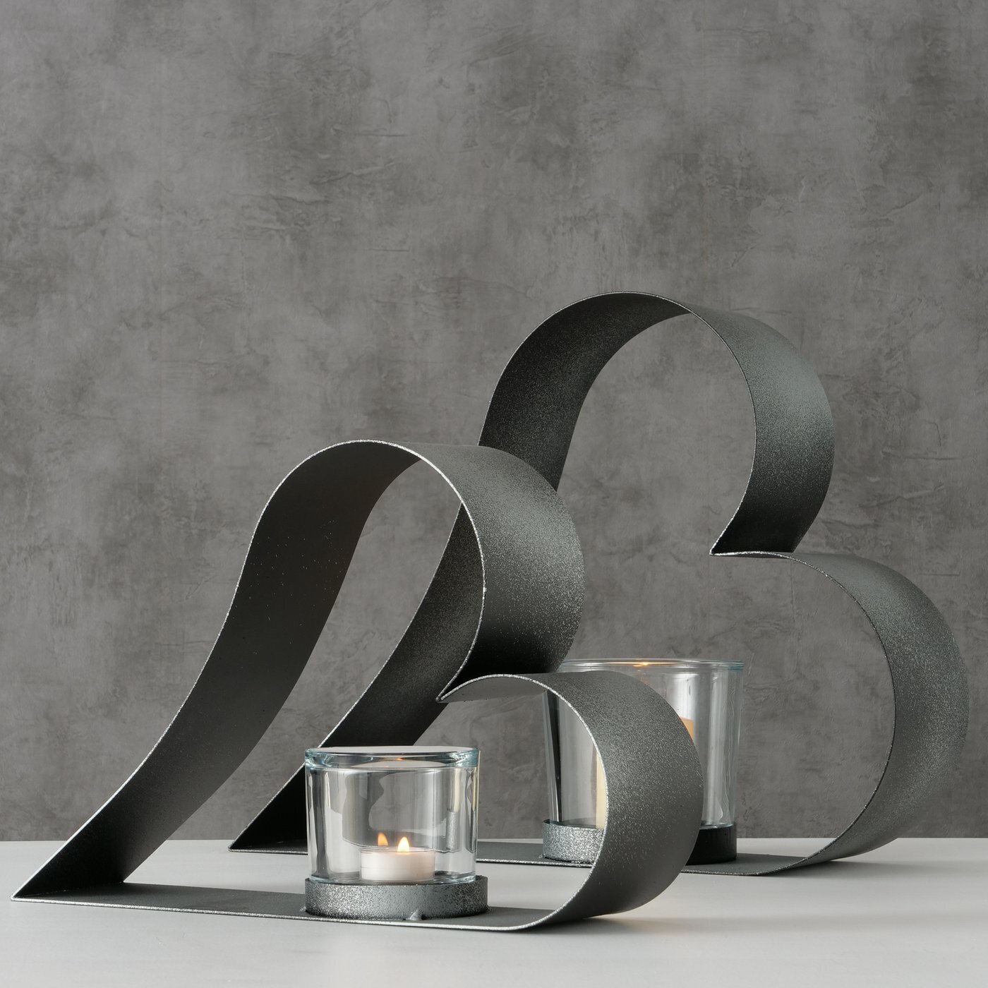 Teelichthalter Valeska 2er, grau 