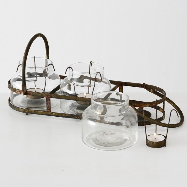 Teelichthalter Zuma Eisen, braun 38 x 13 x 11 cm