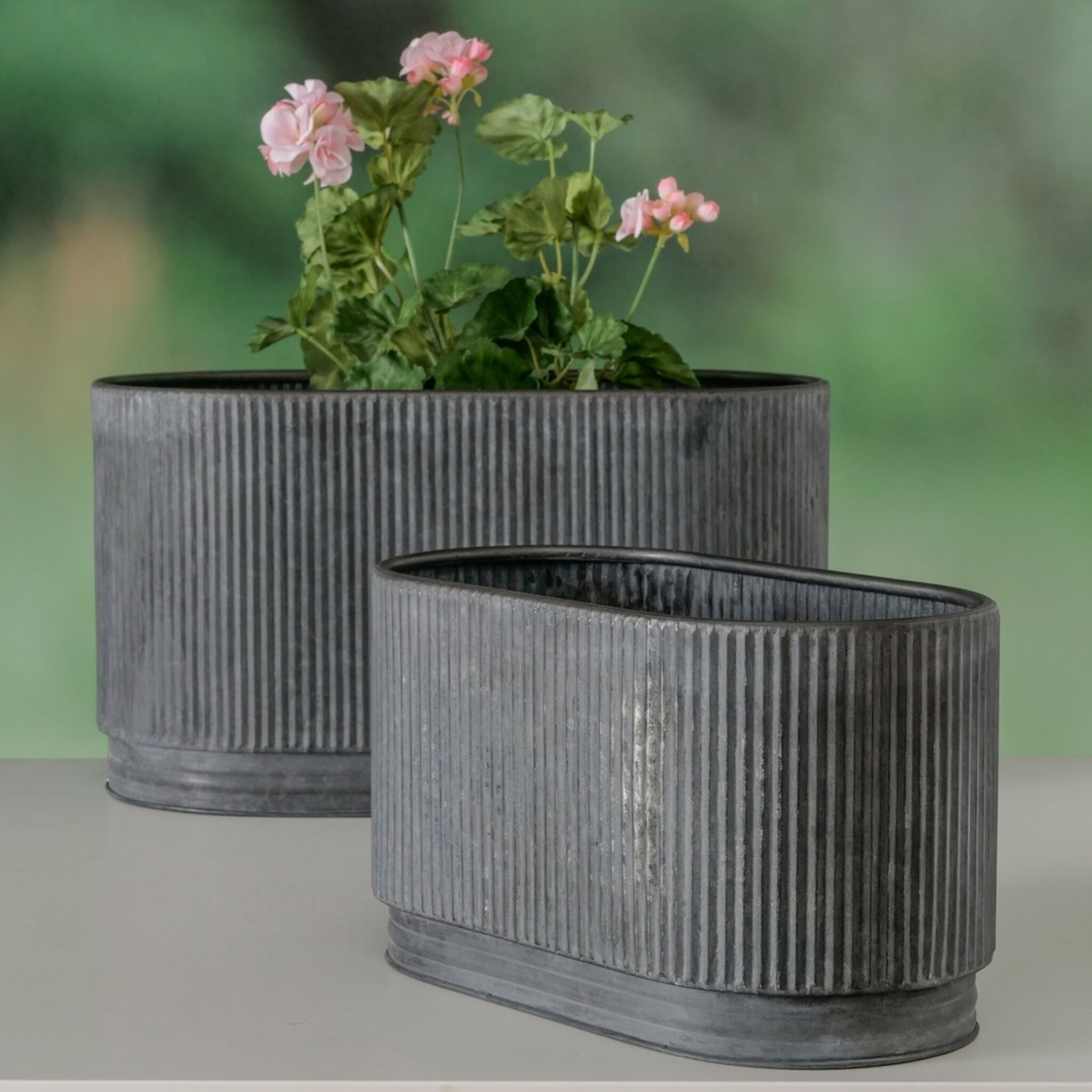 Metall Übertopf Bionda länglich, 2er Set, grau 