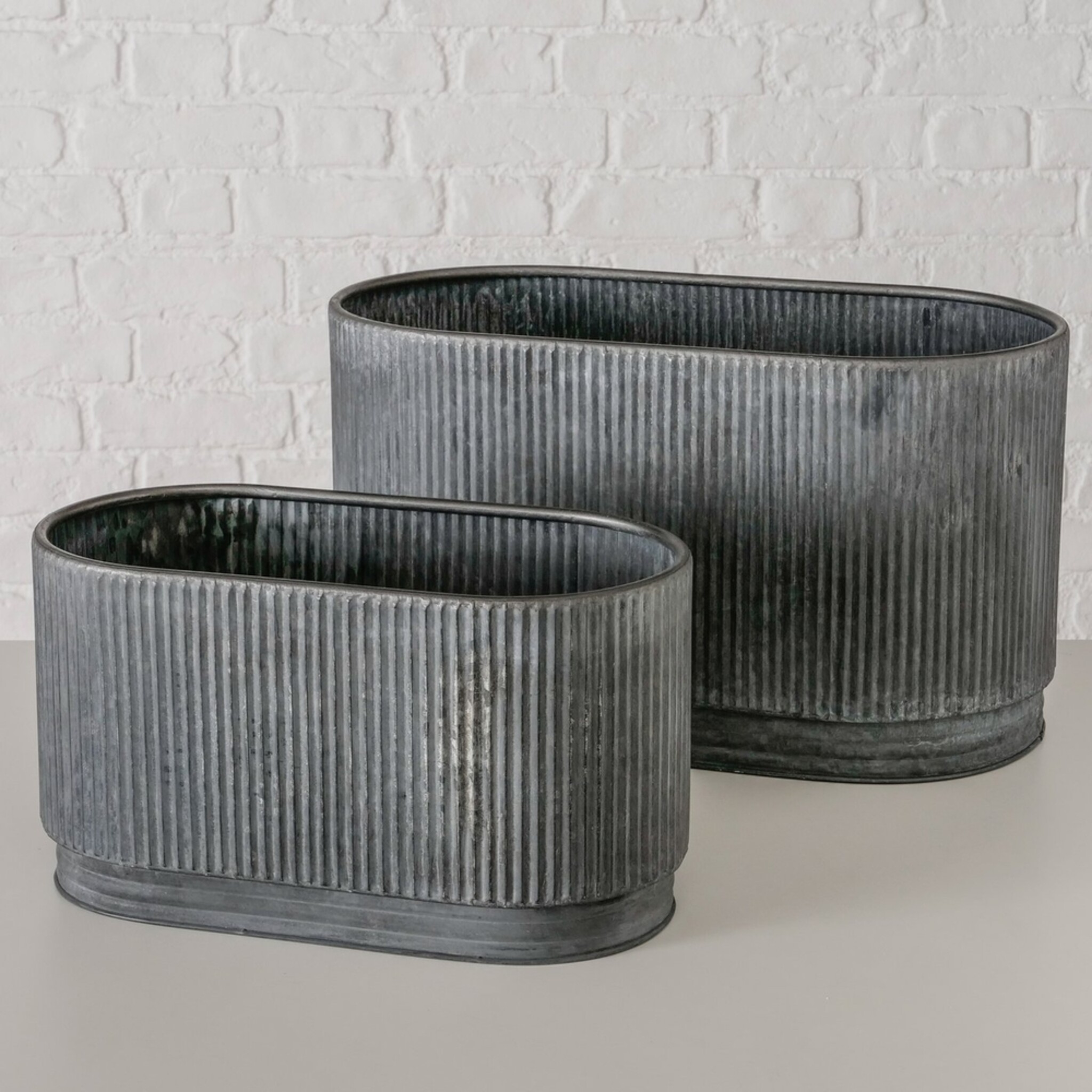 Metall Übertopf Bionda länglich, 2er Set, grau 