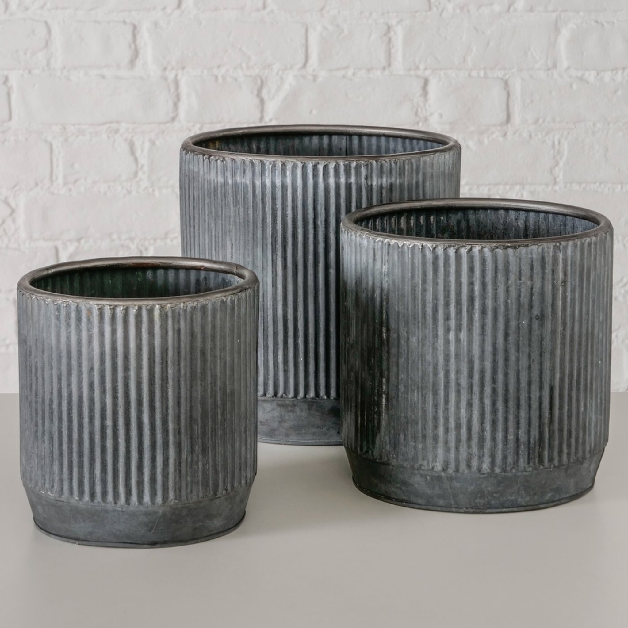 Metall Übertopf Bionda, 3er Set, grau 