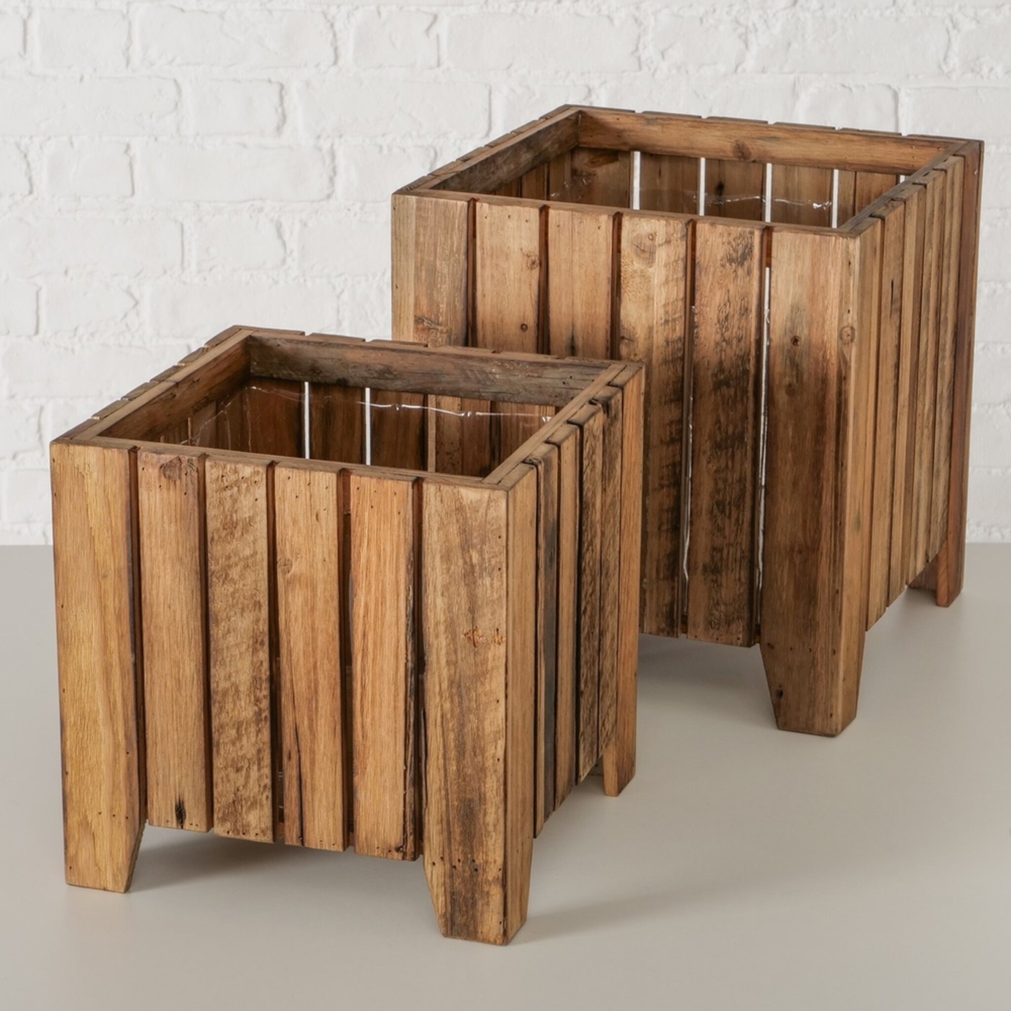 Outdoor Übertopf Nando 2er Set aus Holz, natur 30x30x30 / 35x35x37 cm