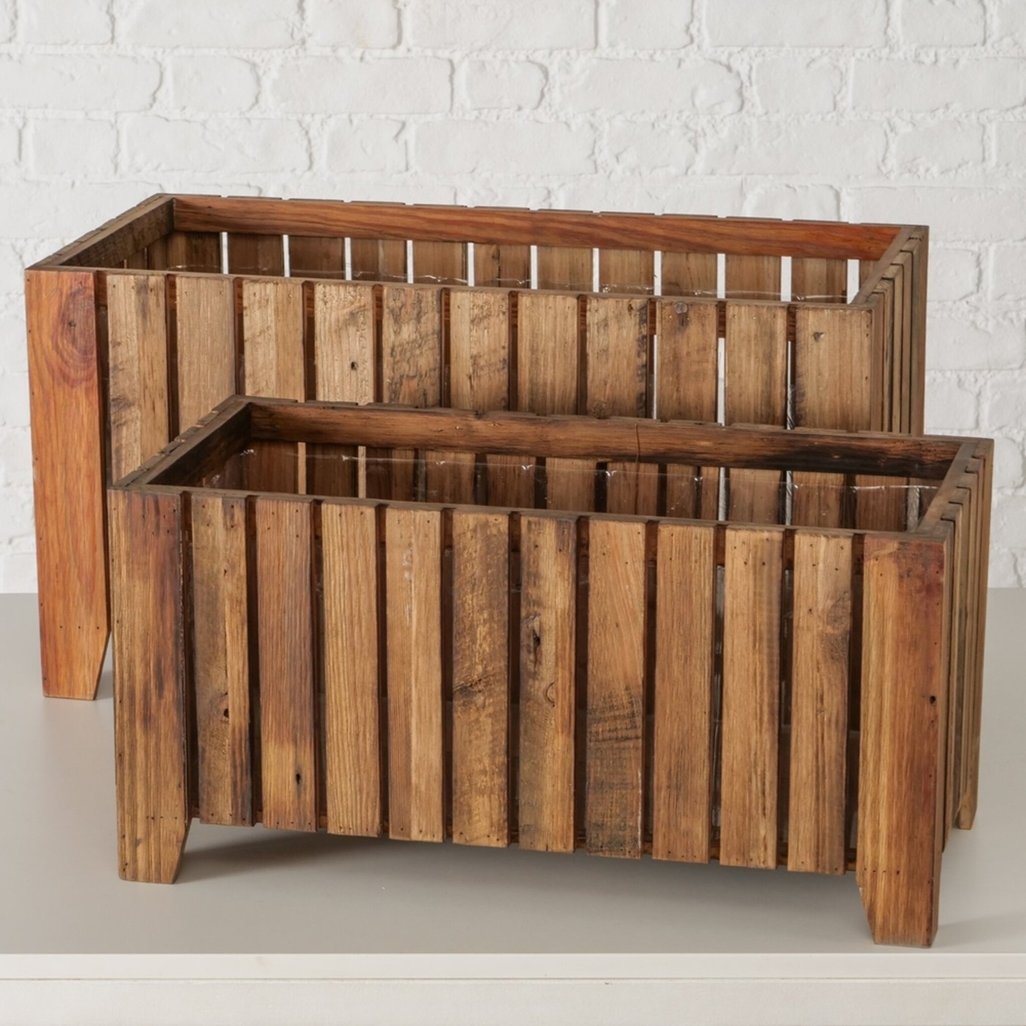 Outdoor Übertopf Nando 2er Set aus Holz, natur 60x30x30 / 70x35x37 cm