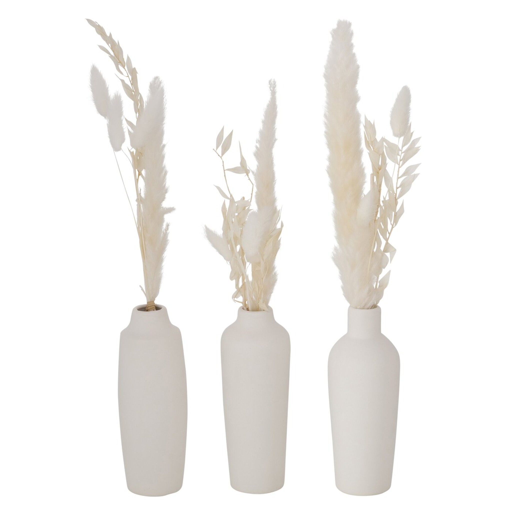 Vase Bianca mit Samtgras 3er, weiss