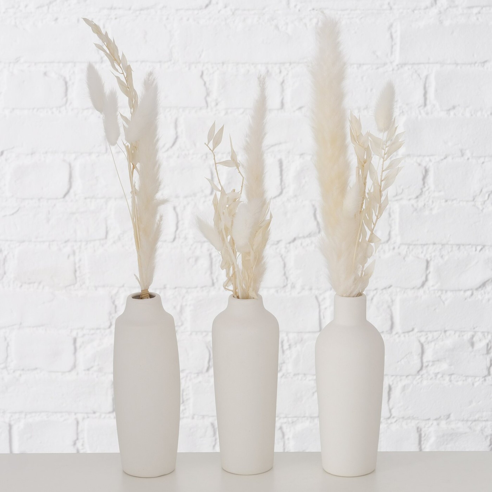 Vase Bianca mit Samtgras 3er, weiss
