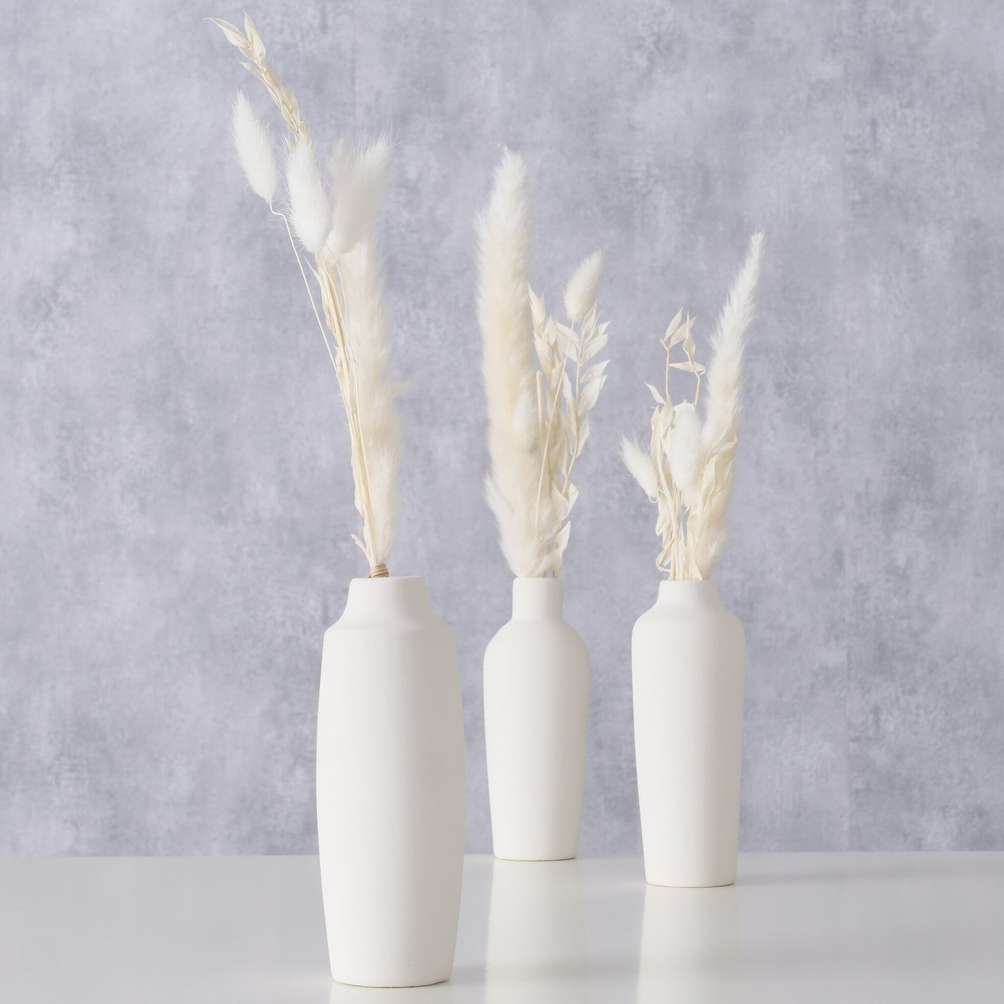 Vase Bianca mit Samtgras 3er, weiss