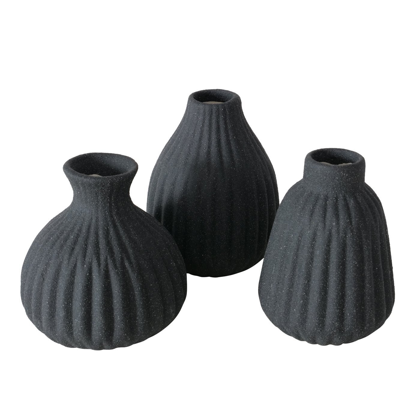 Vase Esko 3er-Set, schwarz, rau 