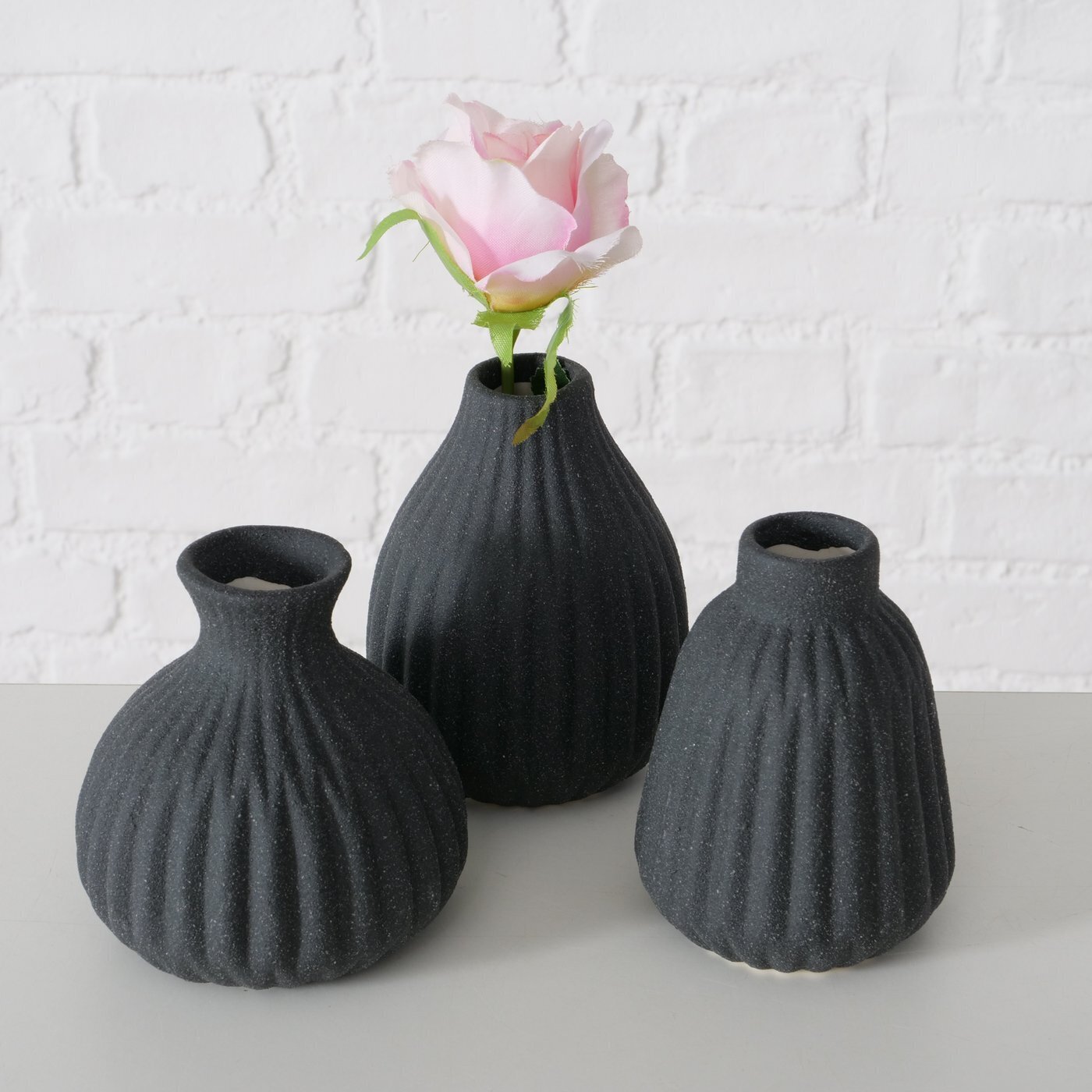 Vase Esko 3er-Set, schwarz, rau 